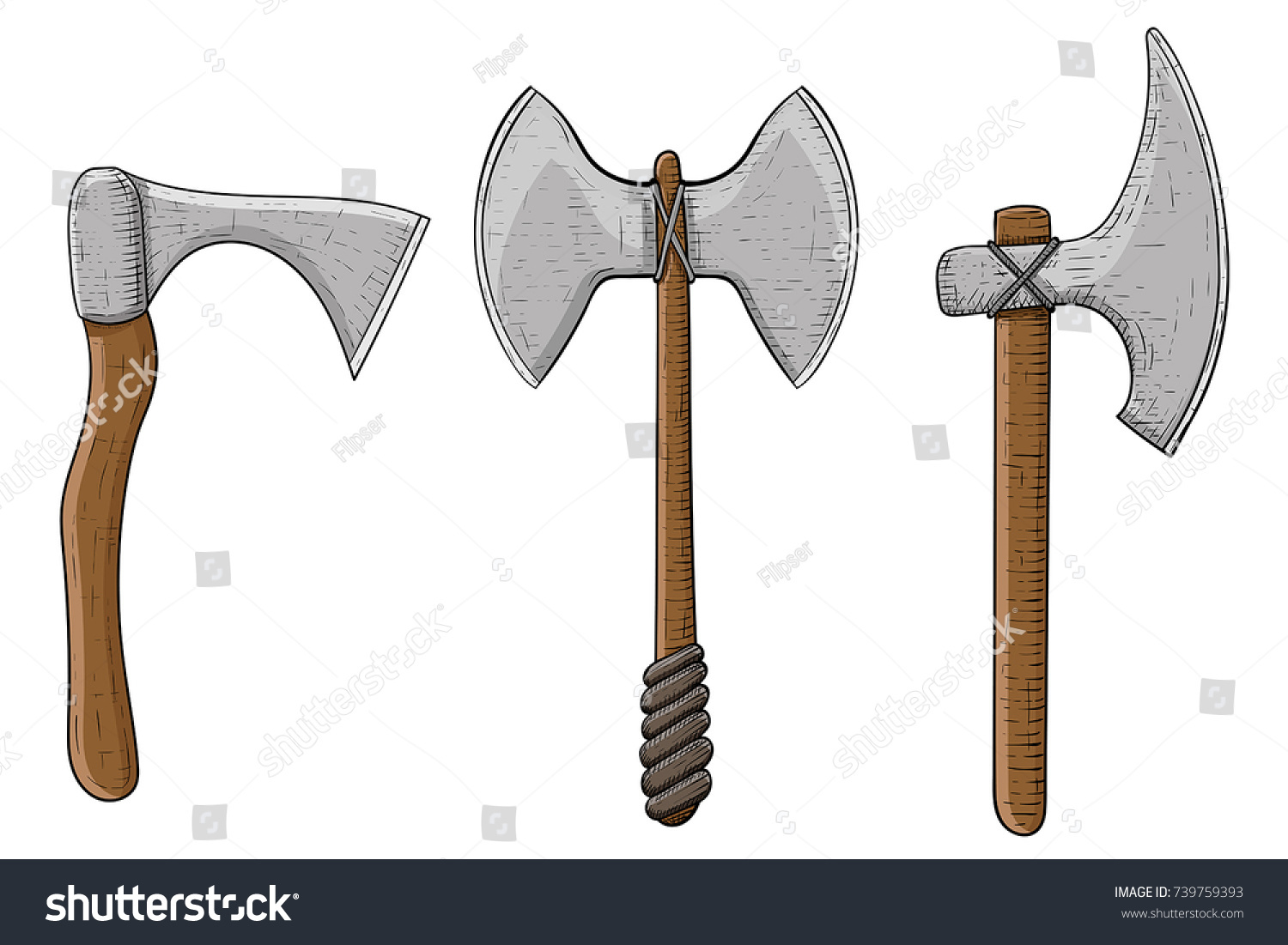 Viking Axes Colored Hand Drawn Sketch Stock Vector (Royalty Free