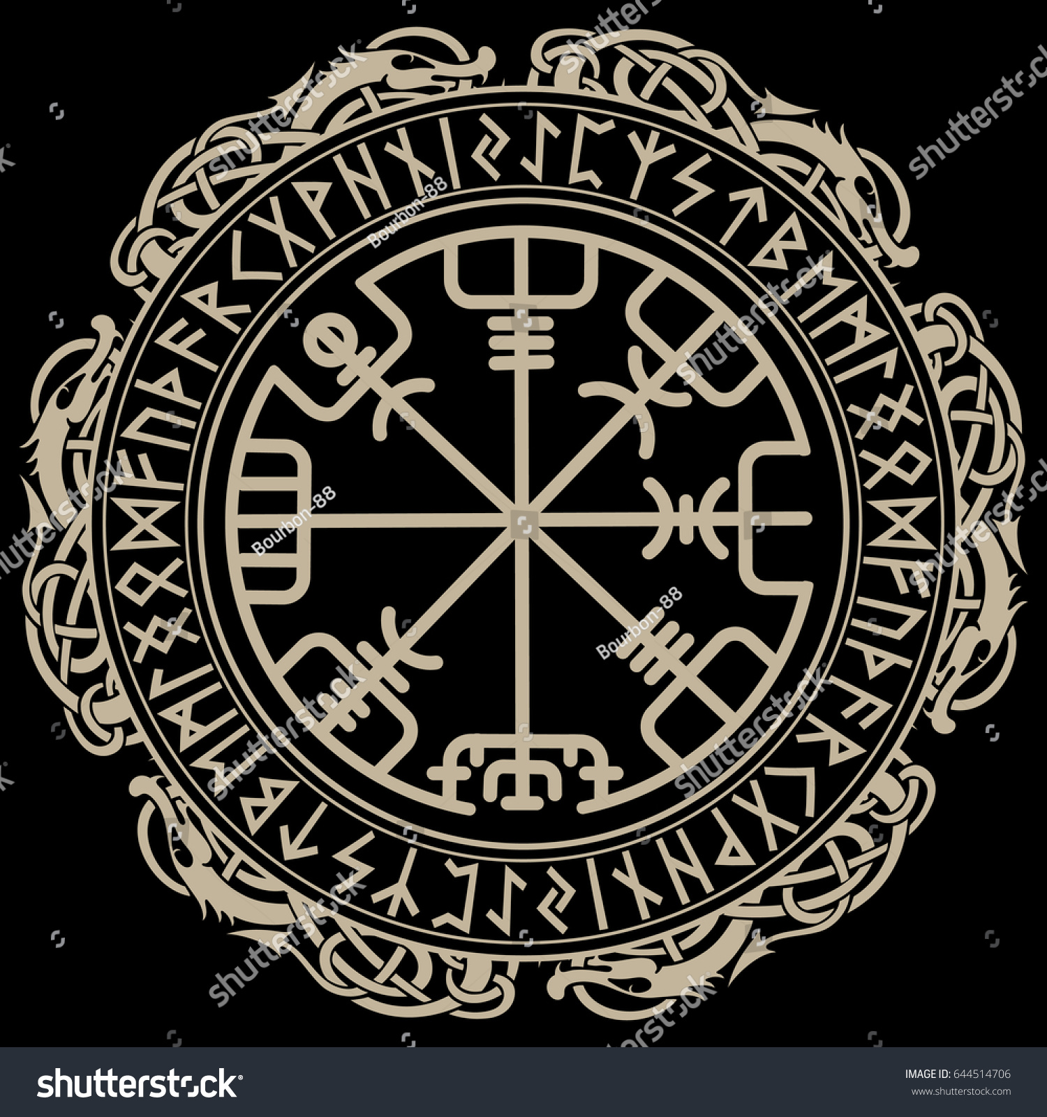 18x18 Classic Filigree Rune Symbol Vegvisir Viking Compass Throw Pillow Retro Viking Runes & Norse Mythology Clothing Co Multicolor 
