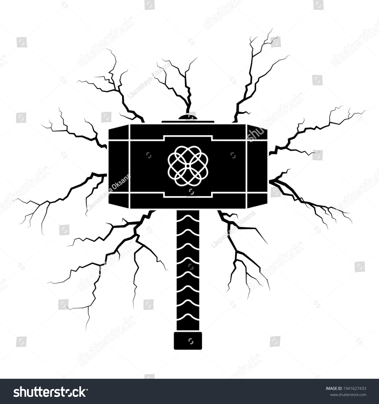 SVG of Viking hammer icon with lightning bolts vector illustration svg