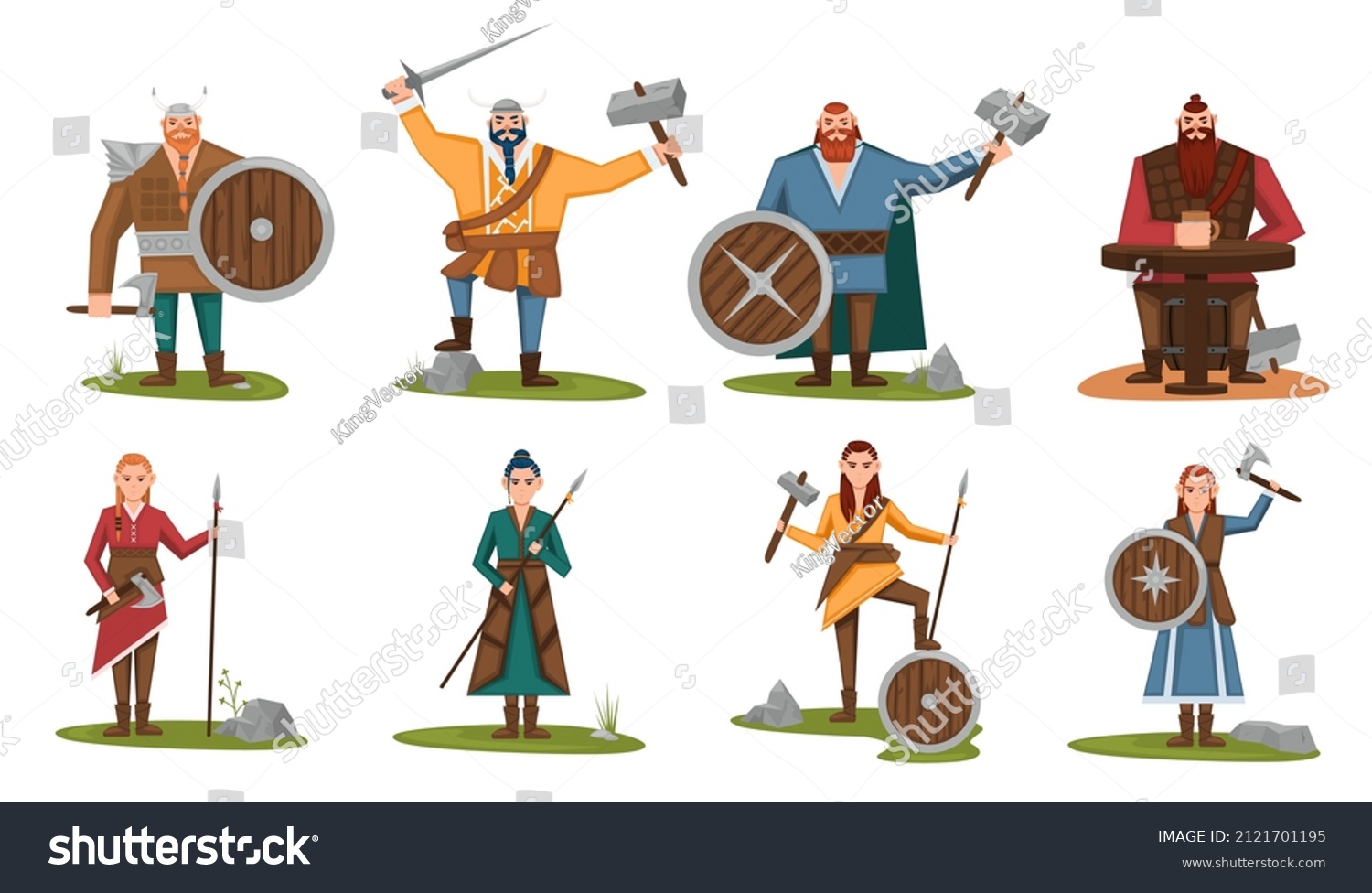 Vikings Set Cartoon Characters Scandinavian Men Stock Vector (Royalty ...