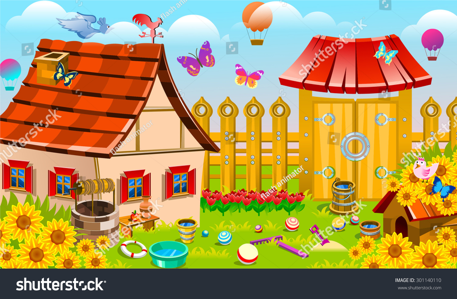 Village Courtyard Stock Vector 301140110 - Shutterstock