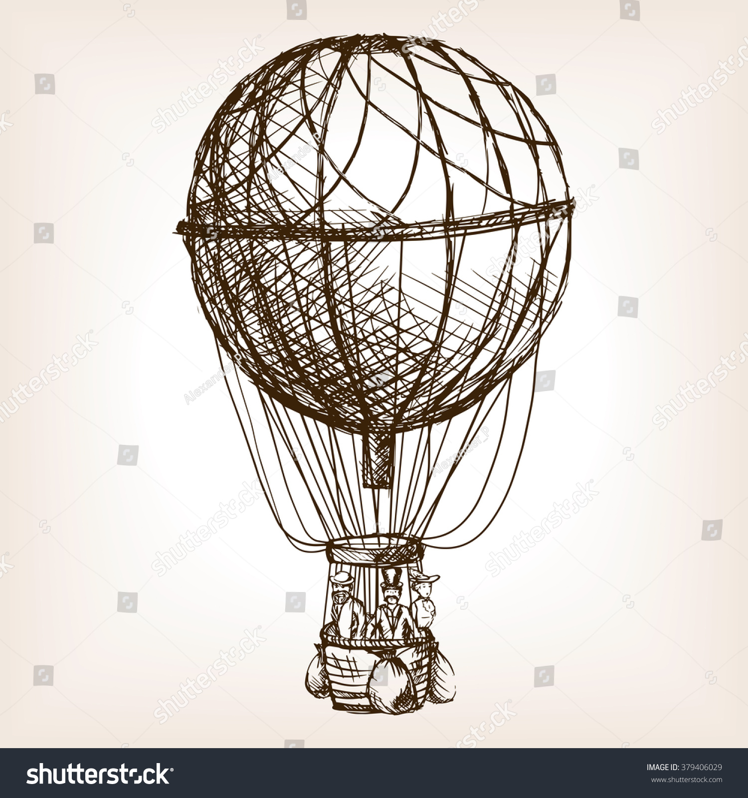 Vintage Air Balloon Sketch Style Vector Illustration. Old Engraving ...