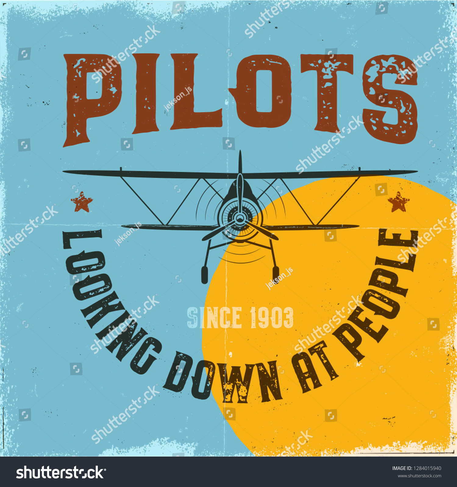 Vintage Airplane Poster Pilots Looking Down Stock Vector (Royalty Free ...