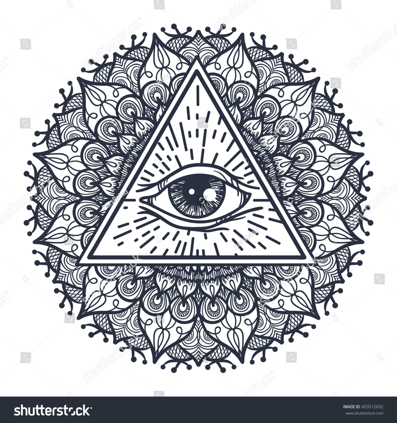 Vintage All Seeing Eye Triangle Mandala Stock Vector 453512692 ...