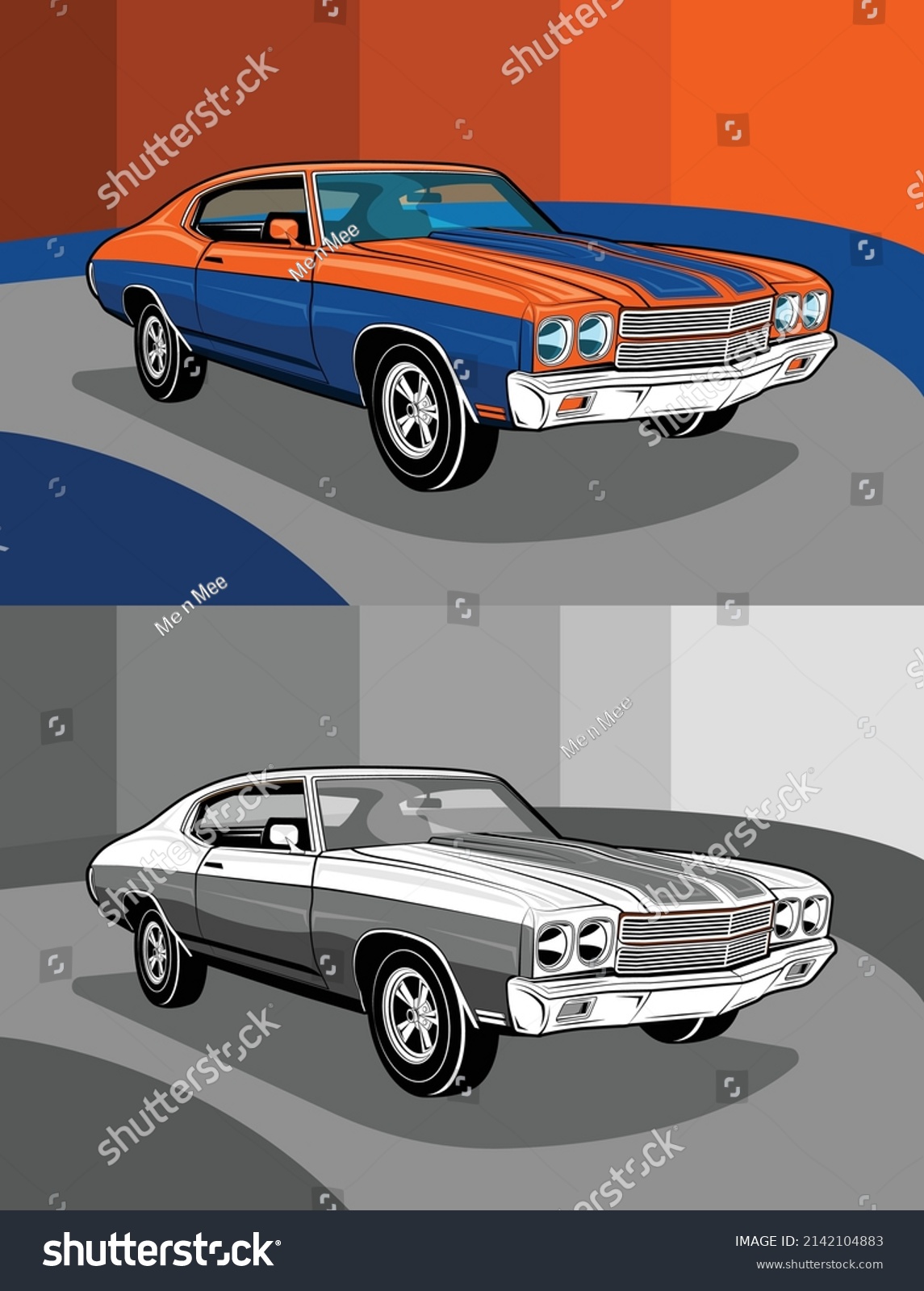 SVG of Vintage American Classic Muscle Cars Orange and Blue svg