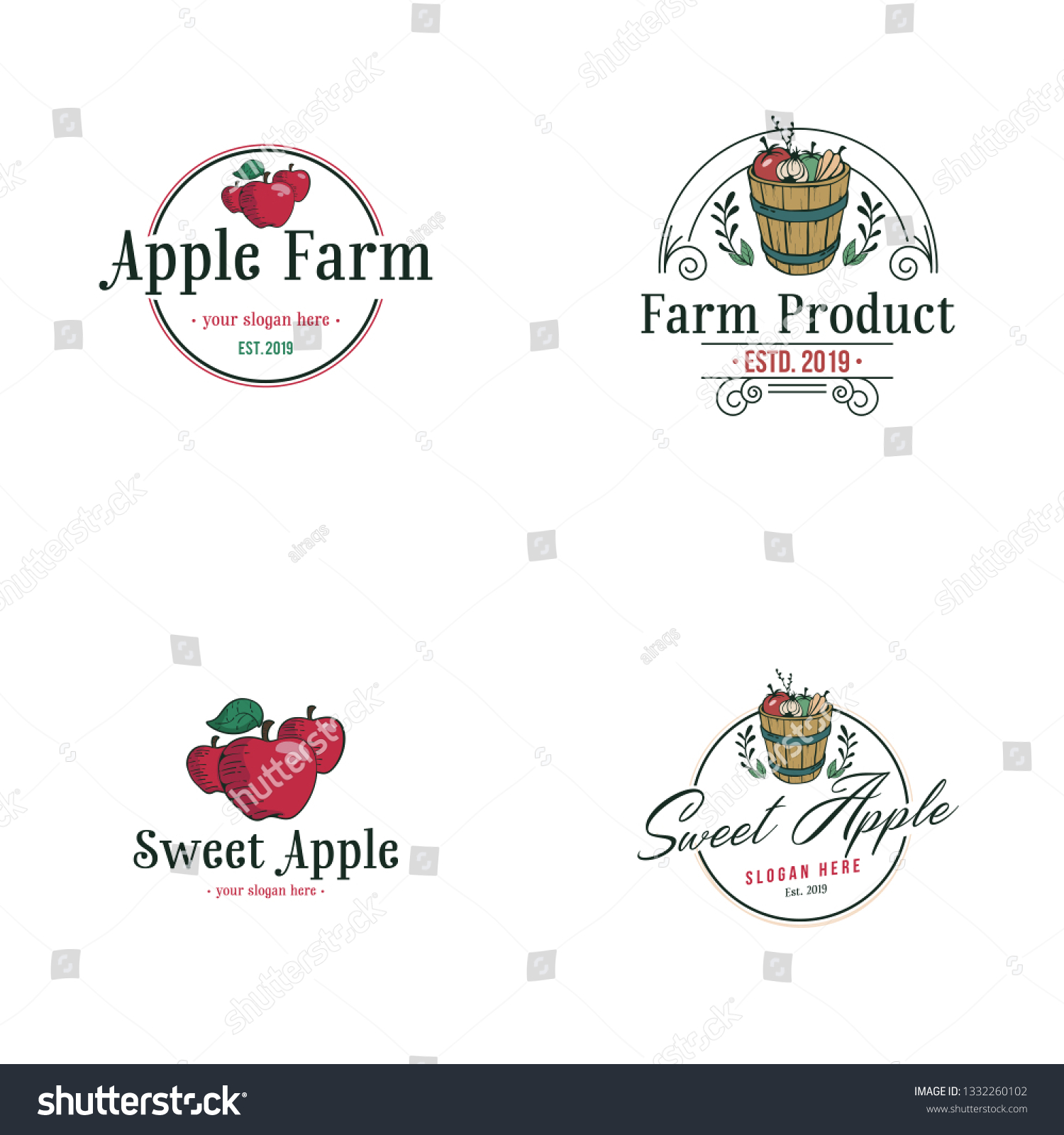 Vintage Apple Logo Template Fresh Fruit Stock Vector (Royalty Free ...