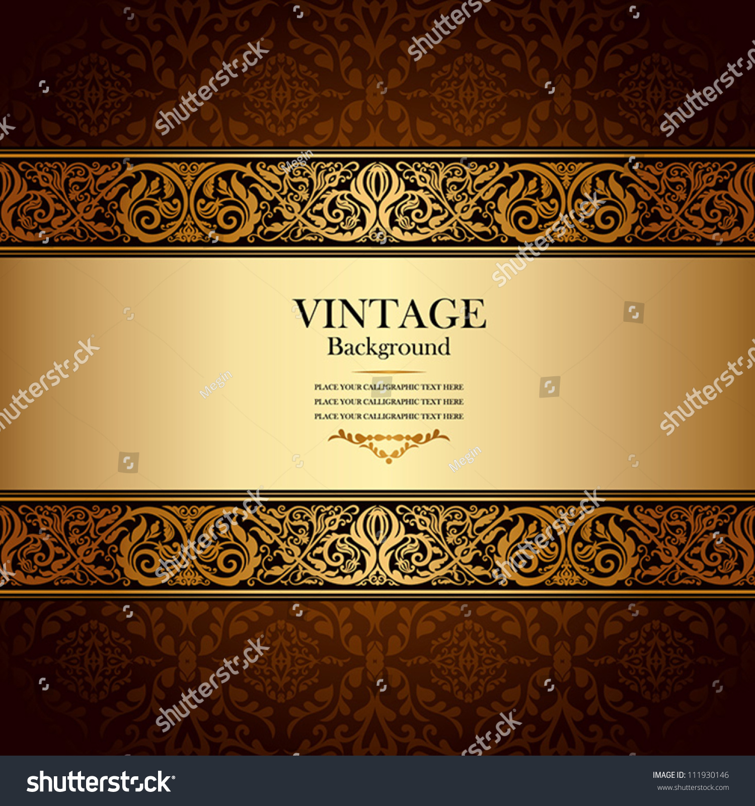 ビンテージ背景 アンティーク ビクトリア時代の金色の装飾 バロック色の枠 美しい古い紙 カード 装飾的な表紙 ラベル デザイン用花柄高級装飾柄テンプレート のベクター画像素材 ロイヤリティフリー