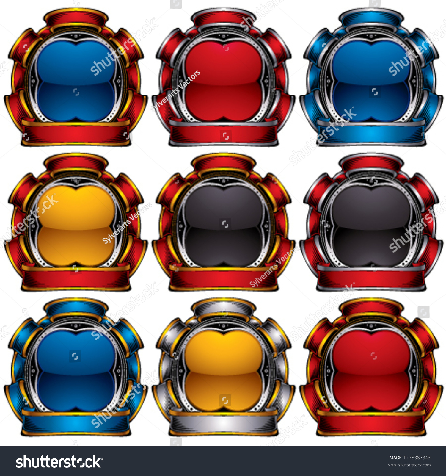 Vintage Badges Colors Set Vector Emblems Stock Vector (Royalty Free ...