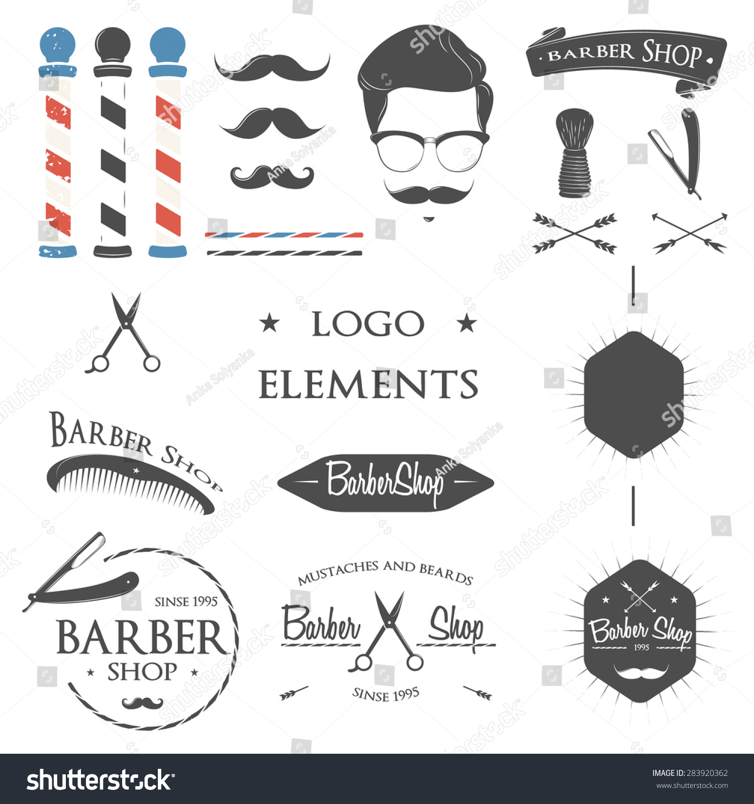 Vintage Barber Shop Logo Set Badges Stock Vector