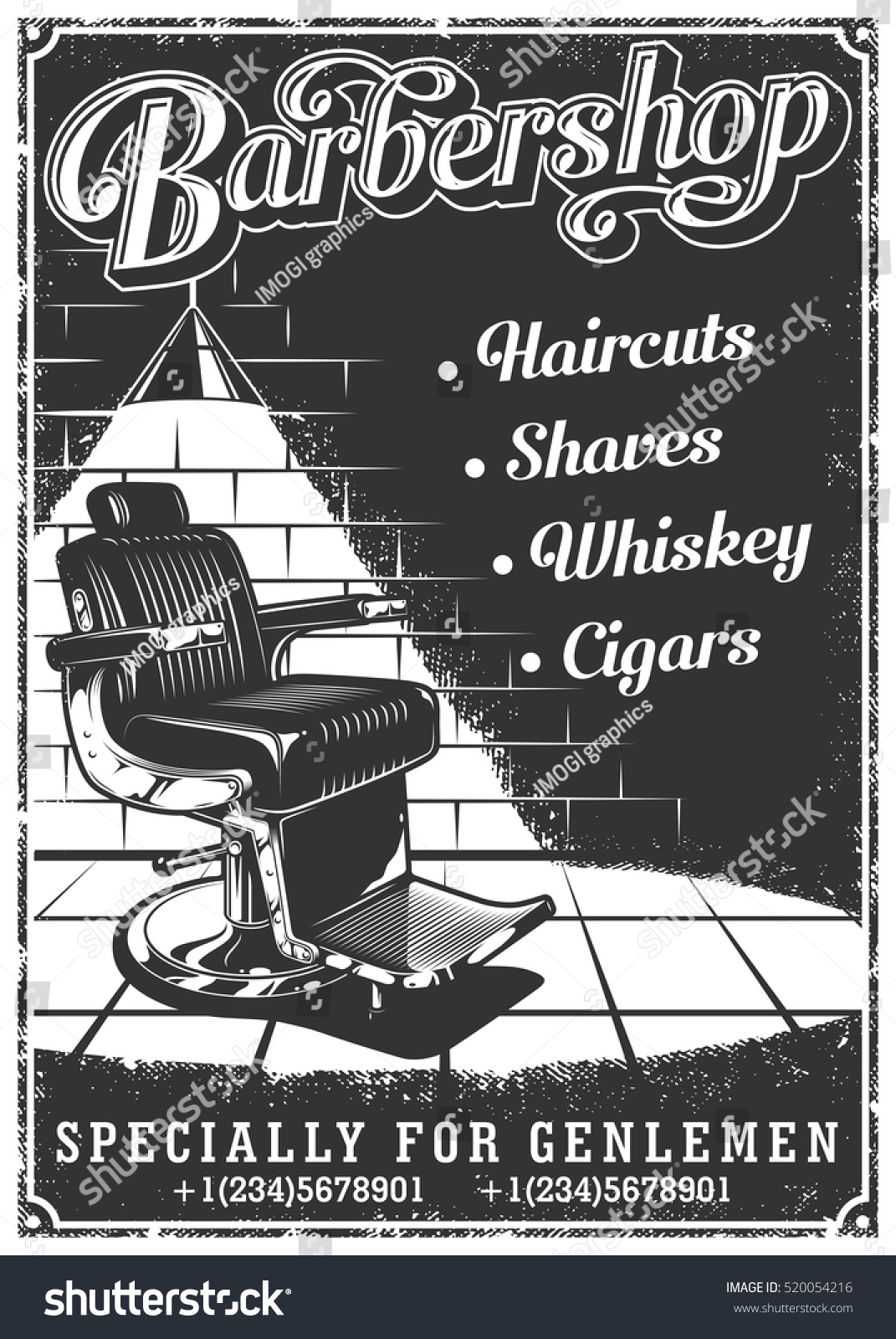 Vintage Barbershop Poster Barber Chair Text Stock Vector 