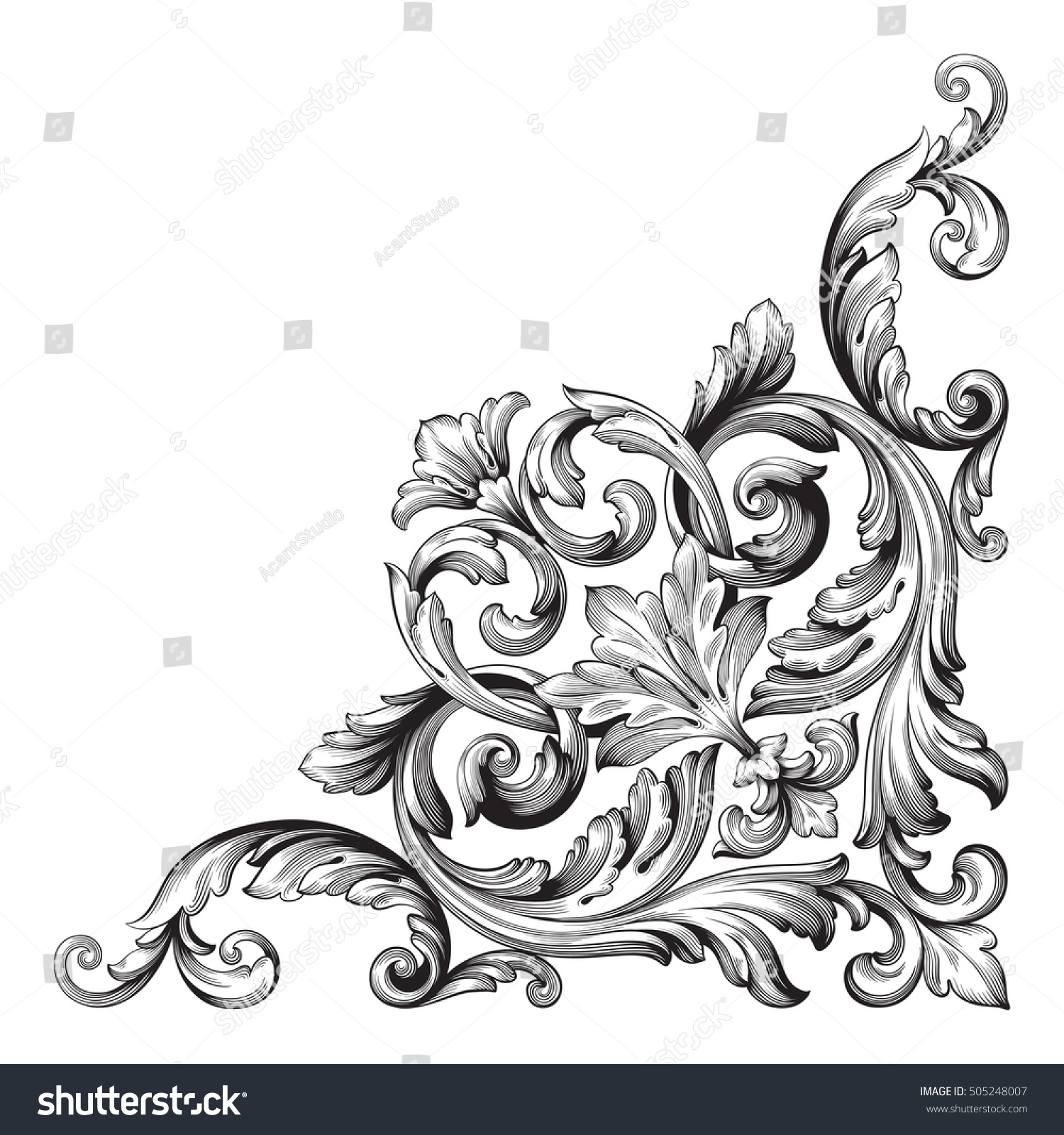 Vintage Baroque Corner Scroll Ornament Engraving Stock Vector 505248007 ...