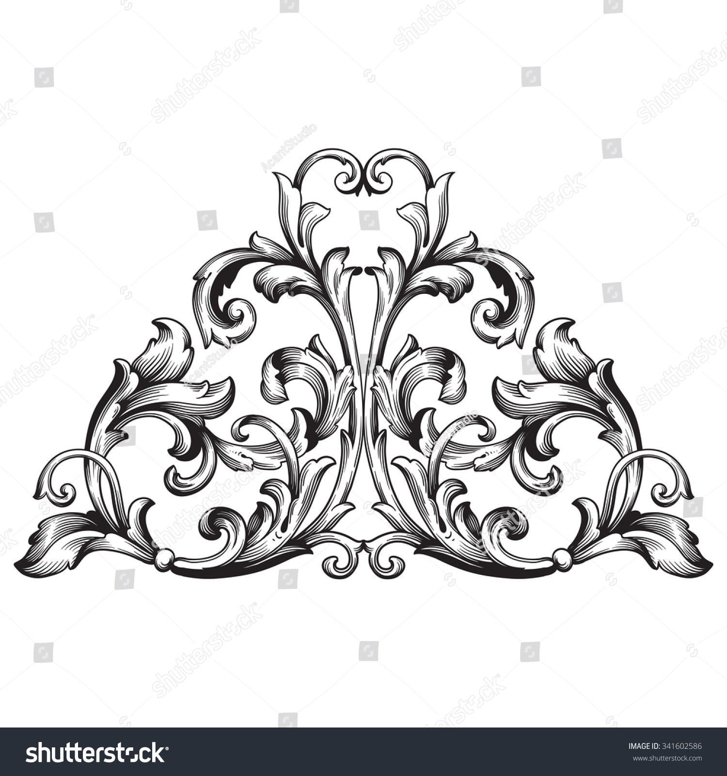 Vintage Baroque Frame Scroll Ornament Engraving Stock Vector (royalty 