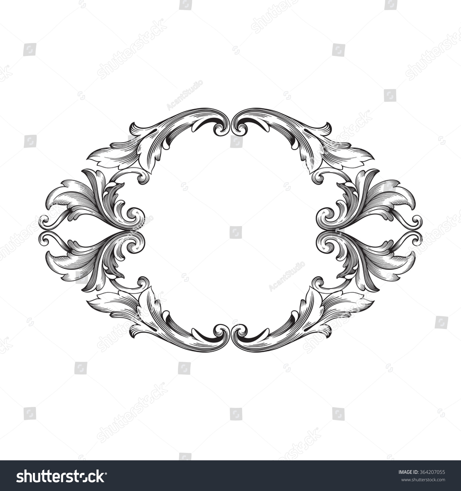 Vintage Baroque Frame Scroll Ornament Engraving Stock Vector (Royalty ...