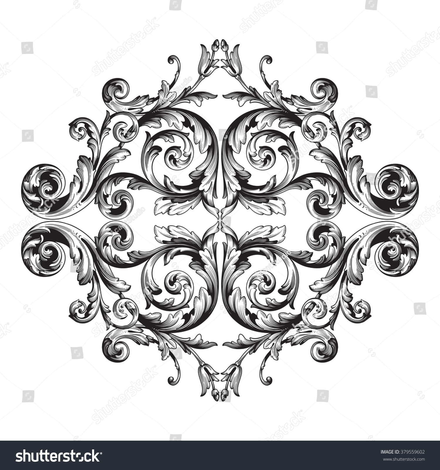 Vintage Baroque Frame Scroll Ornament Engraving Stock Vector (Royalty ...