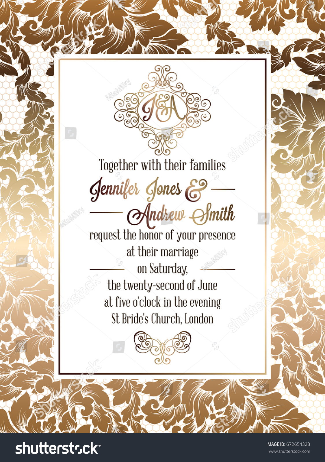 Vintage Baroque Style Wedding Invitation Card Stock Vector ...