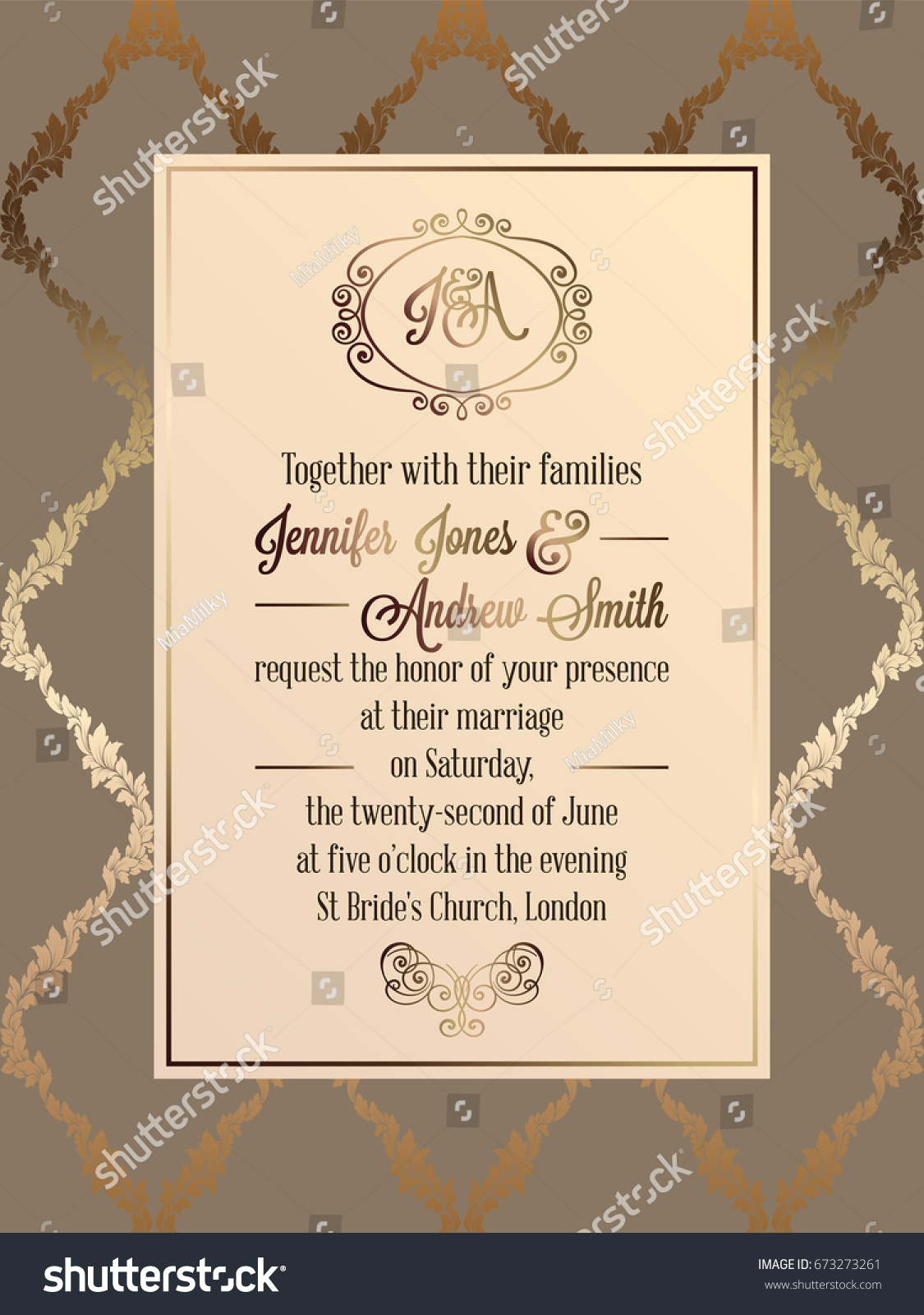 Vintage Baroque Style Wedding Invitation Card Stock Vector (Royalty ...