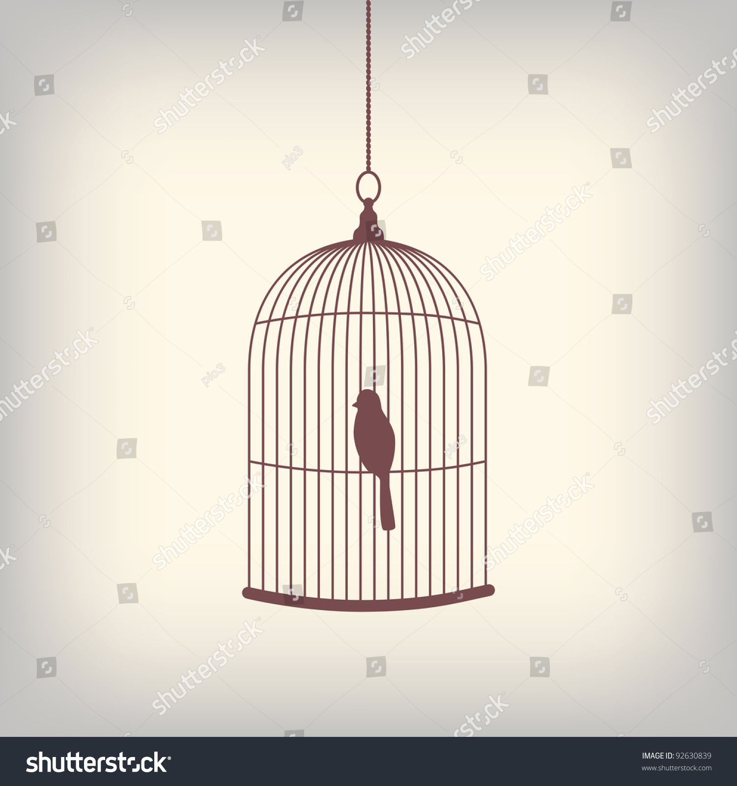Vintage Bird Cage Single Bird Inside Stock Vector 92630839 - Shutterstock