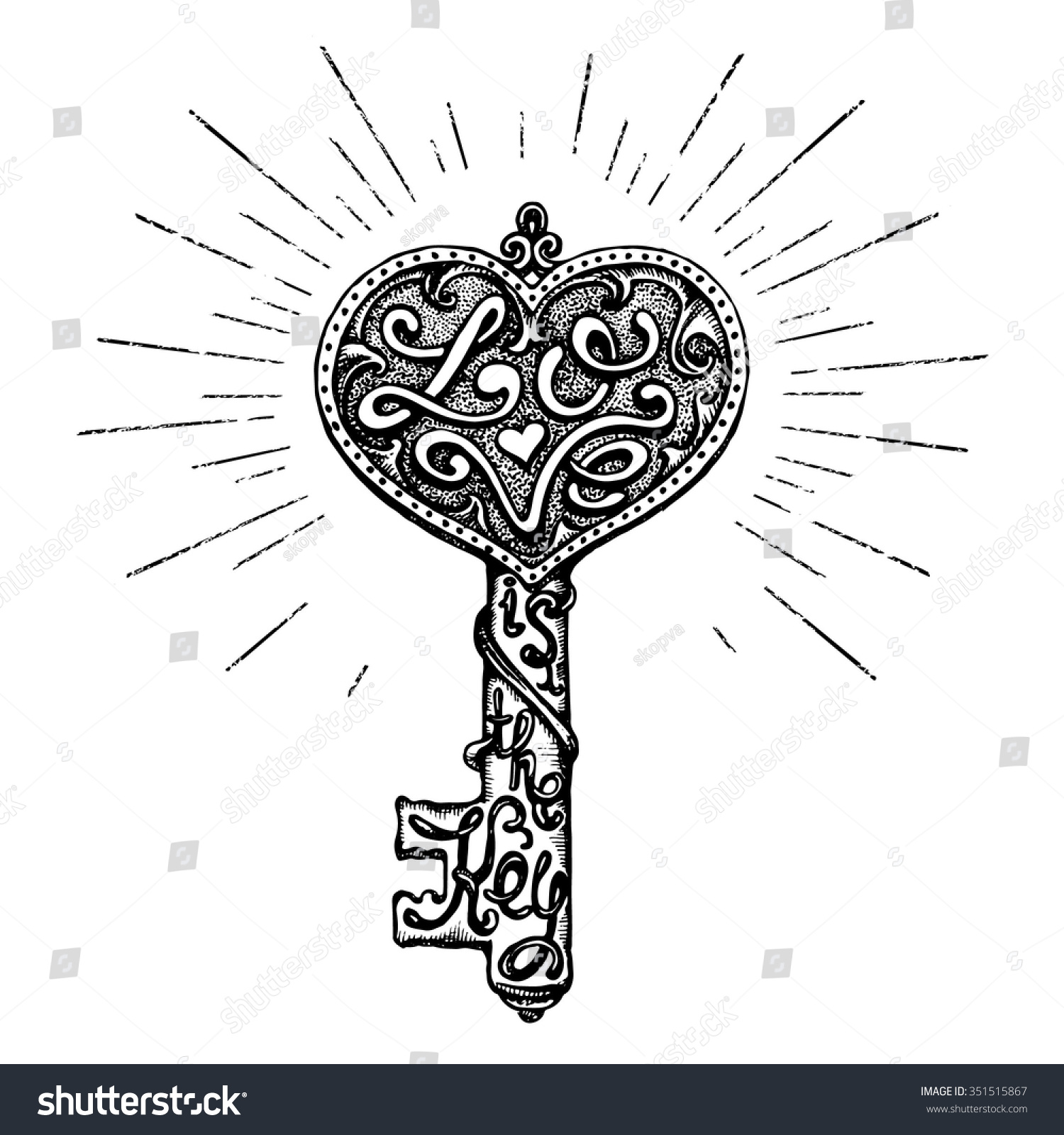 Vintage Black White Key Love Key Stock Vector 351515867 - Shutterstock