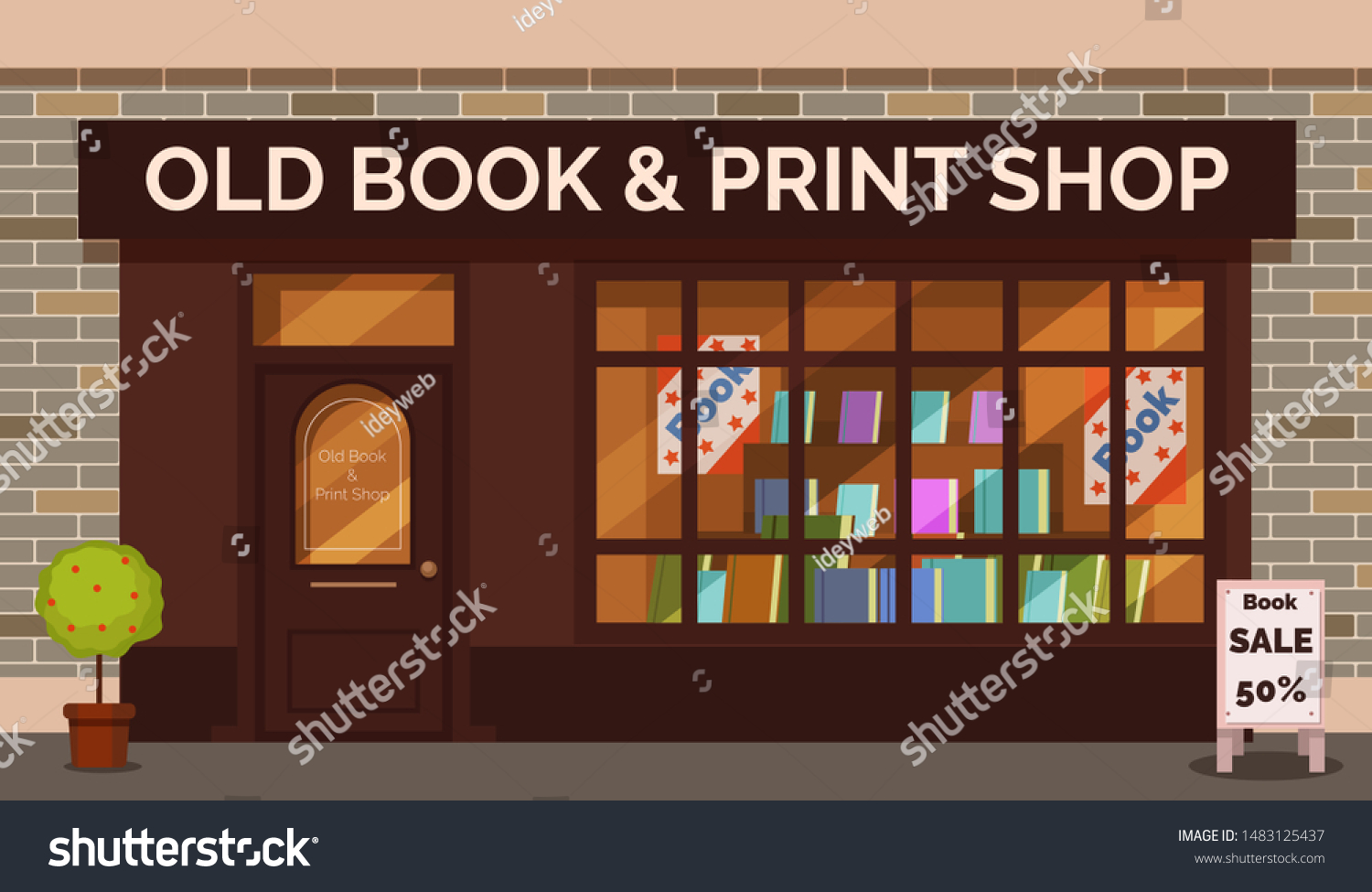 Vintage Book Shop Store Facade Storefront Stock Vector (Royalty Free ...