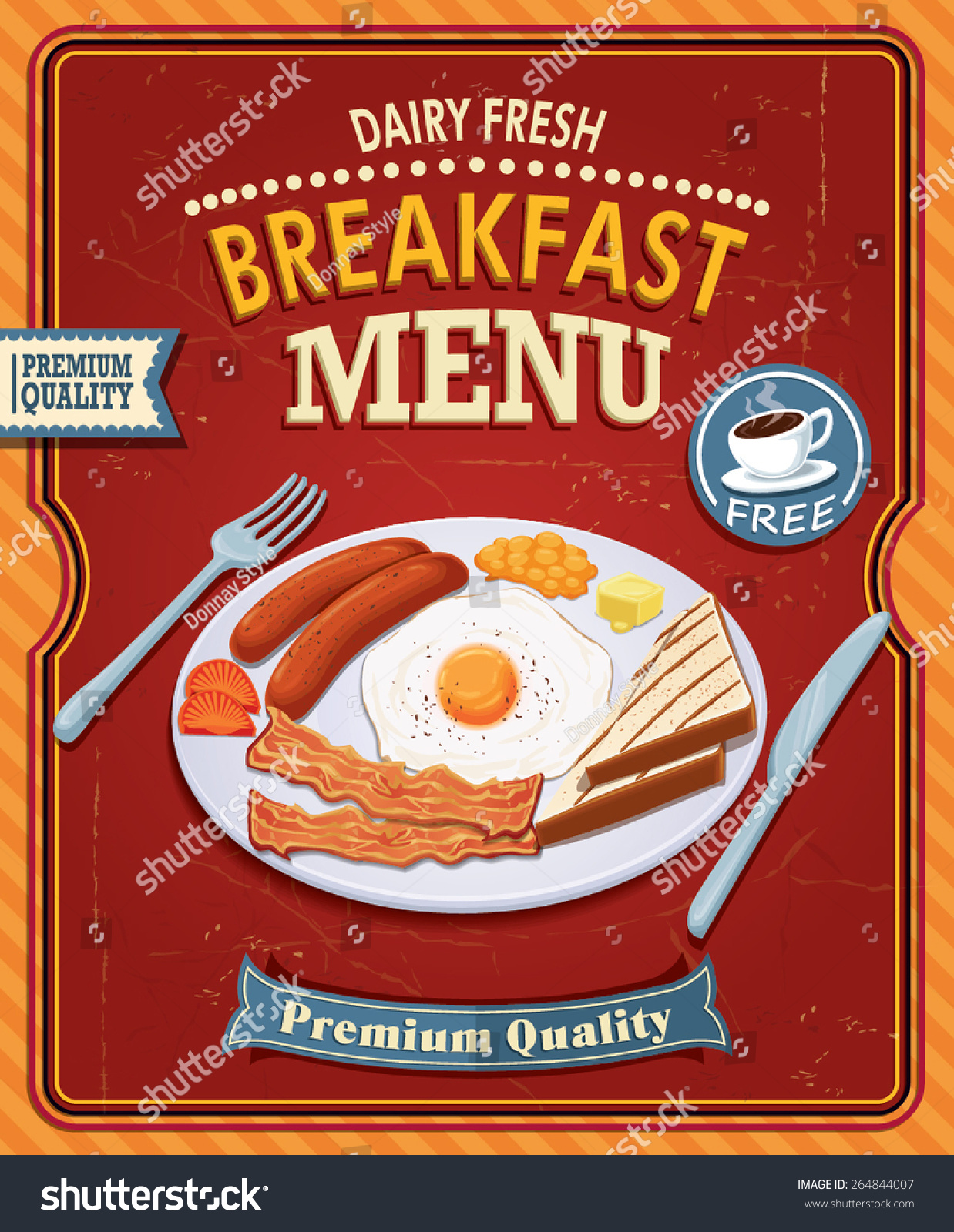 Vintage Breakfast Poster Design With Bacon & Egg Stock Vector ...