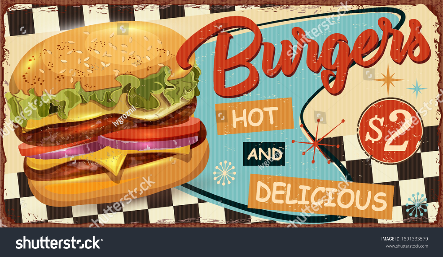 Vintage Burgers Metal Signretro Poster 1950s Stock Vector Royalty Free 1891333579 Shutterstock 9070