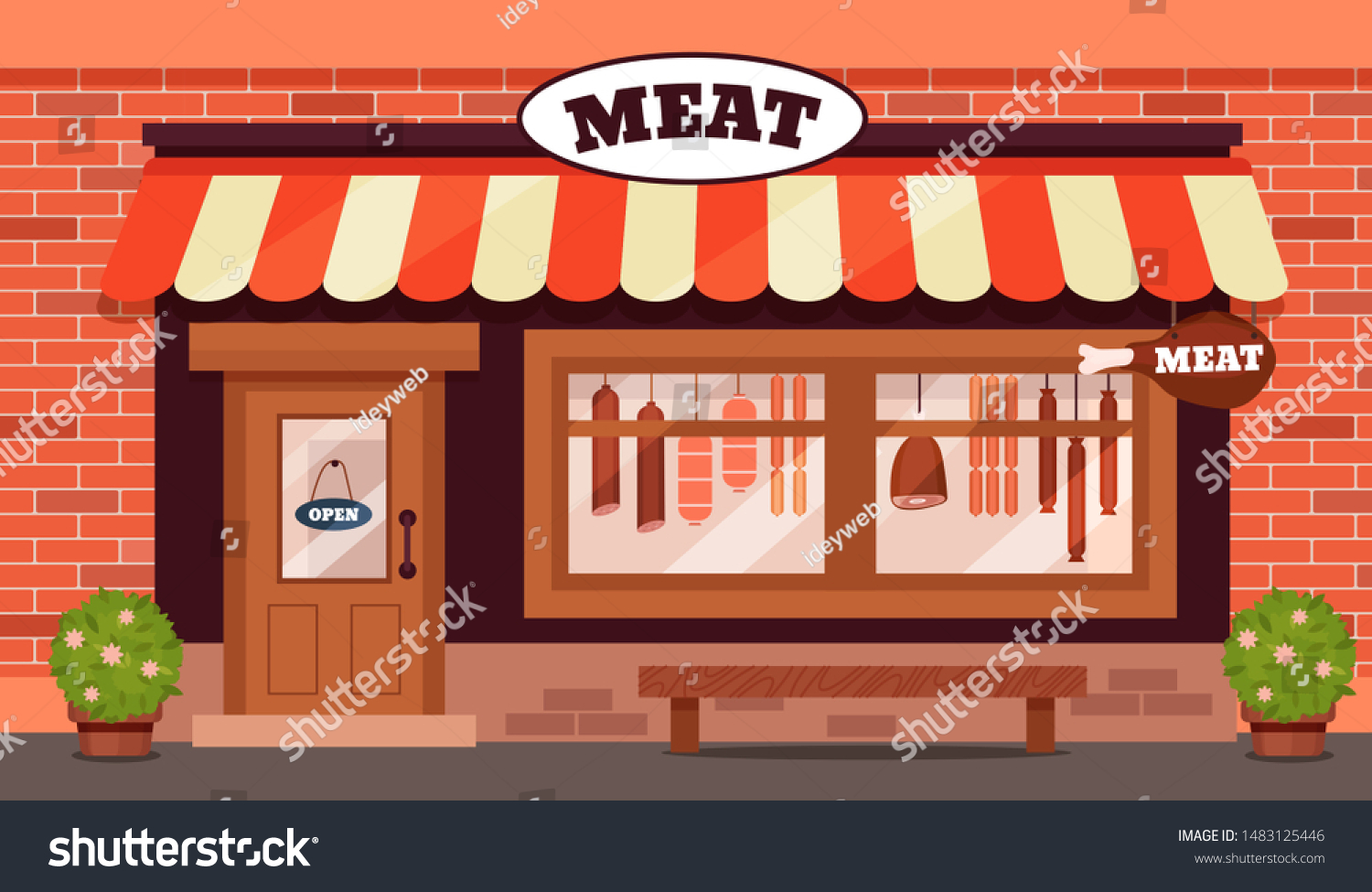 Vintage Butcher Shop Store Facade Storefront Stock Vector (Royalty Free) 1483125446