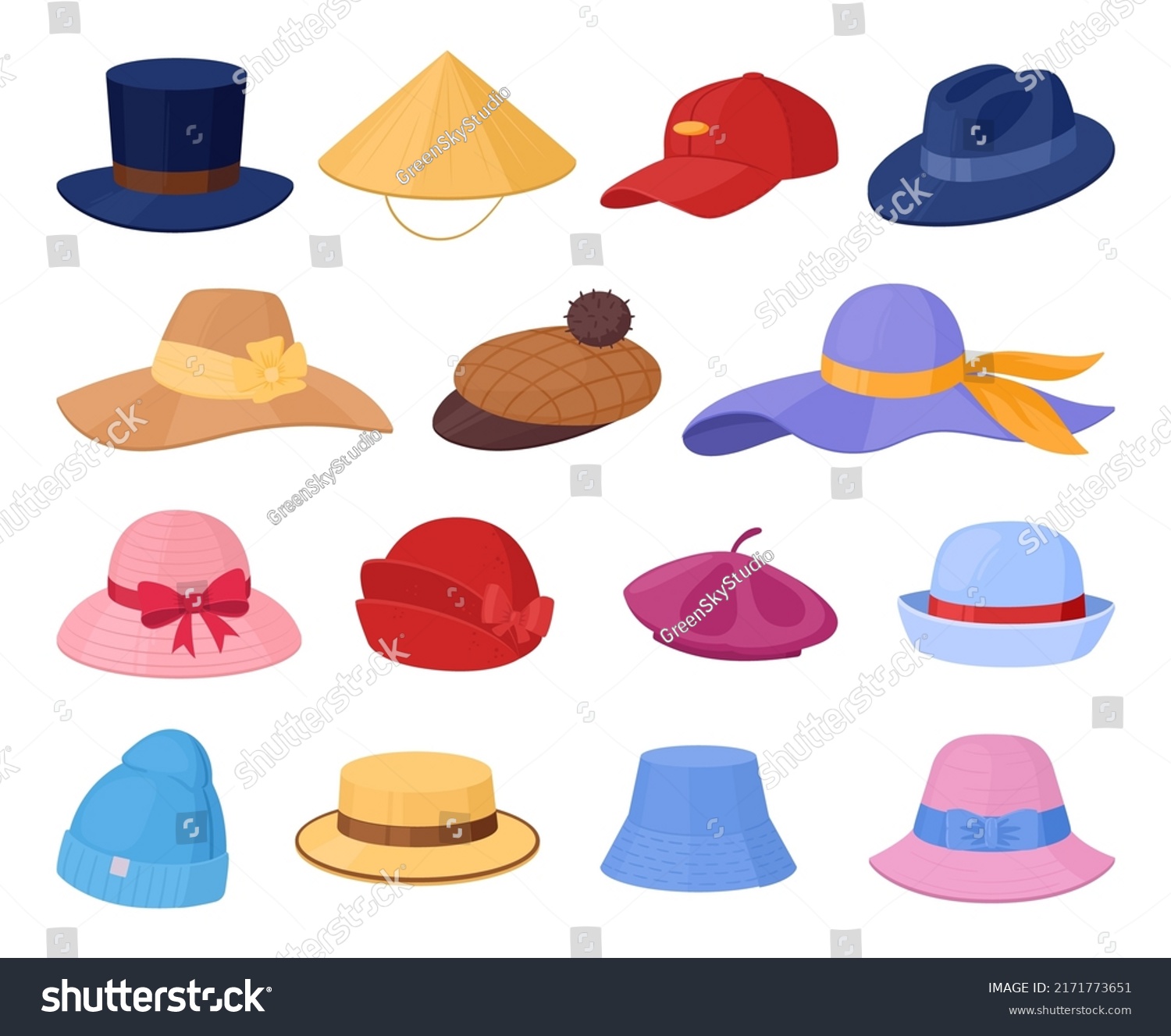 Vintage Cartoon Hats Retro Male Female Stock Vector (Royalty Free ...