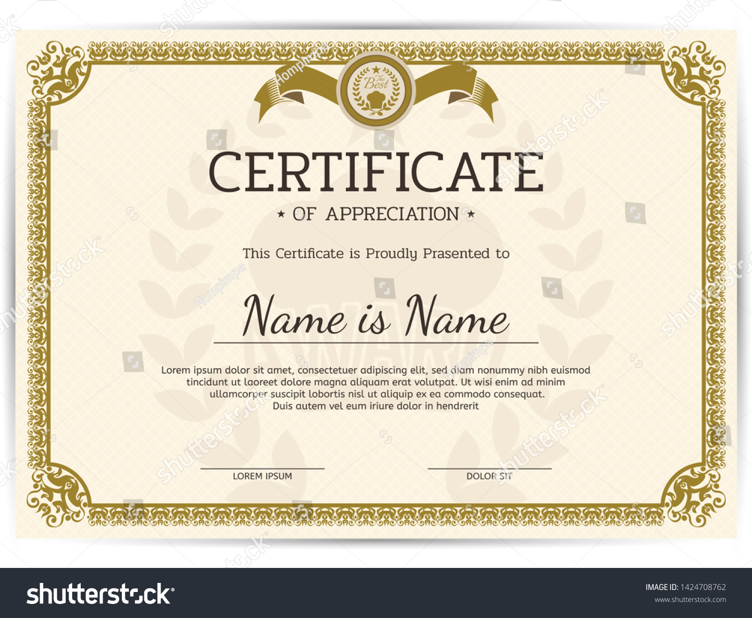 Vintage Certificate Appreciation Award Template Template Stock