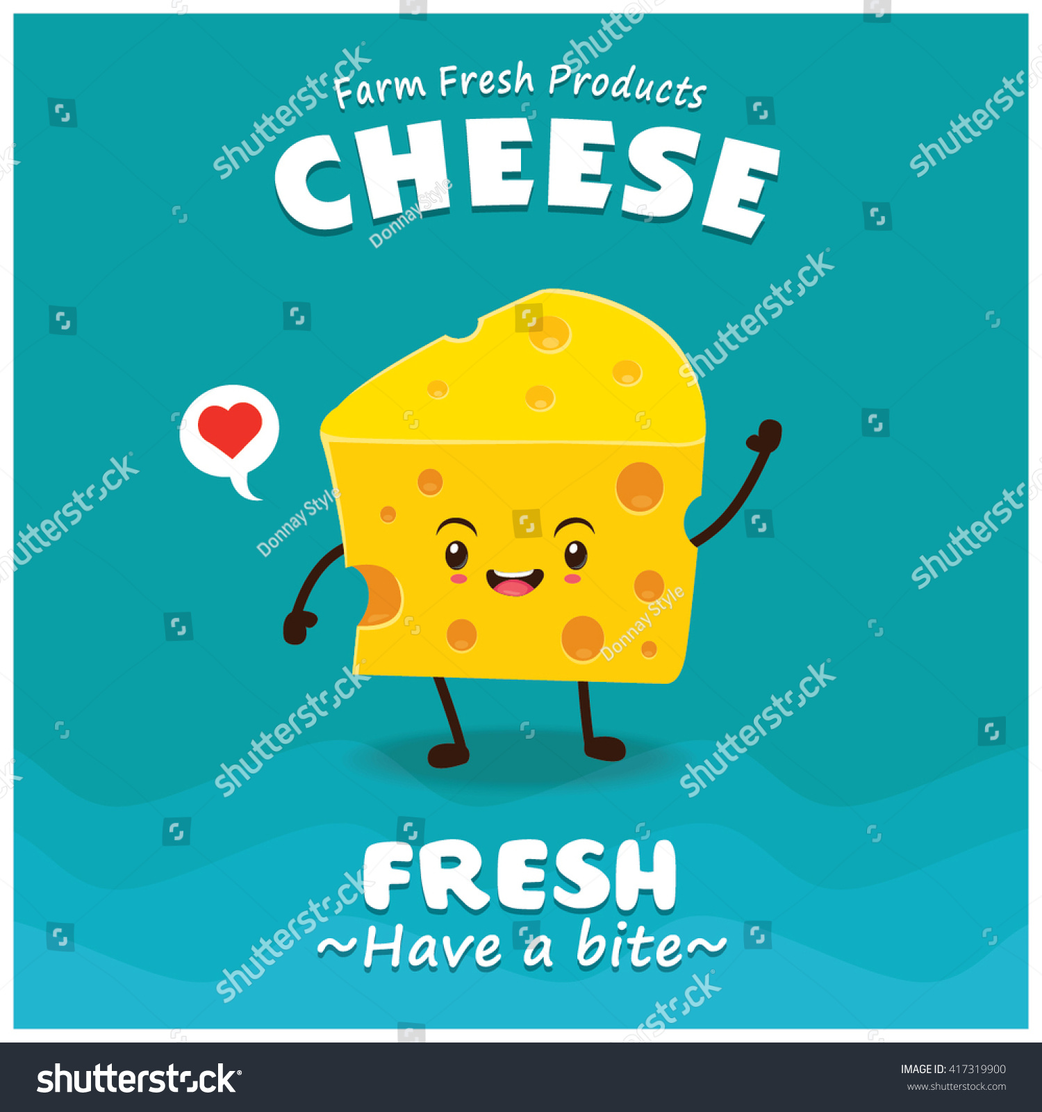 SVG of Vintage Cheese poster design with vector cheese character.  svg
