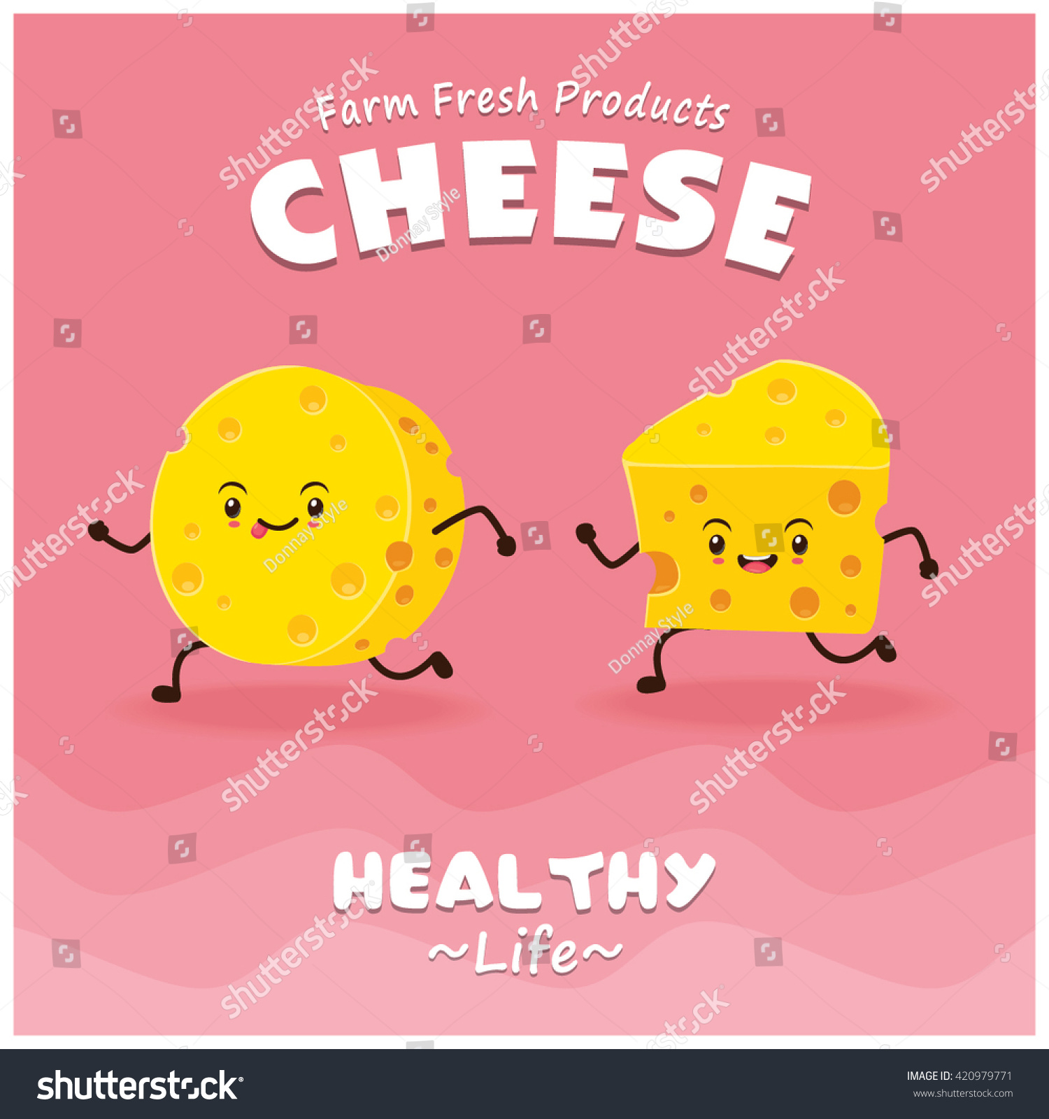 SVG of Vintage Cheese poster design with vector cheese character. svg