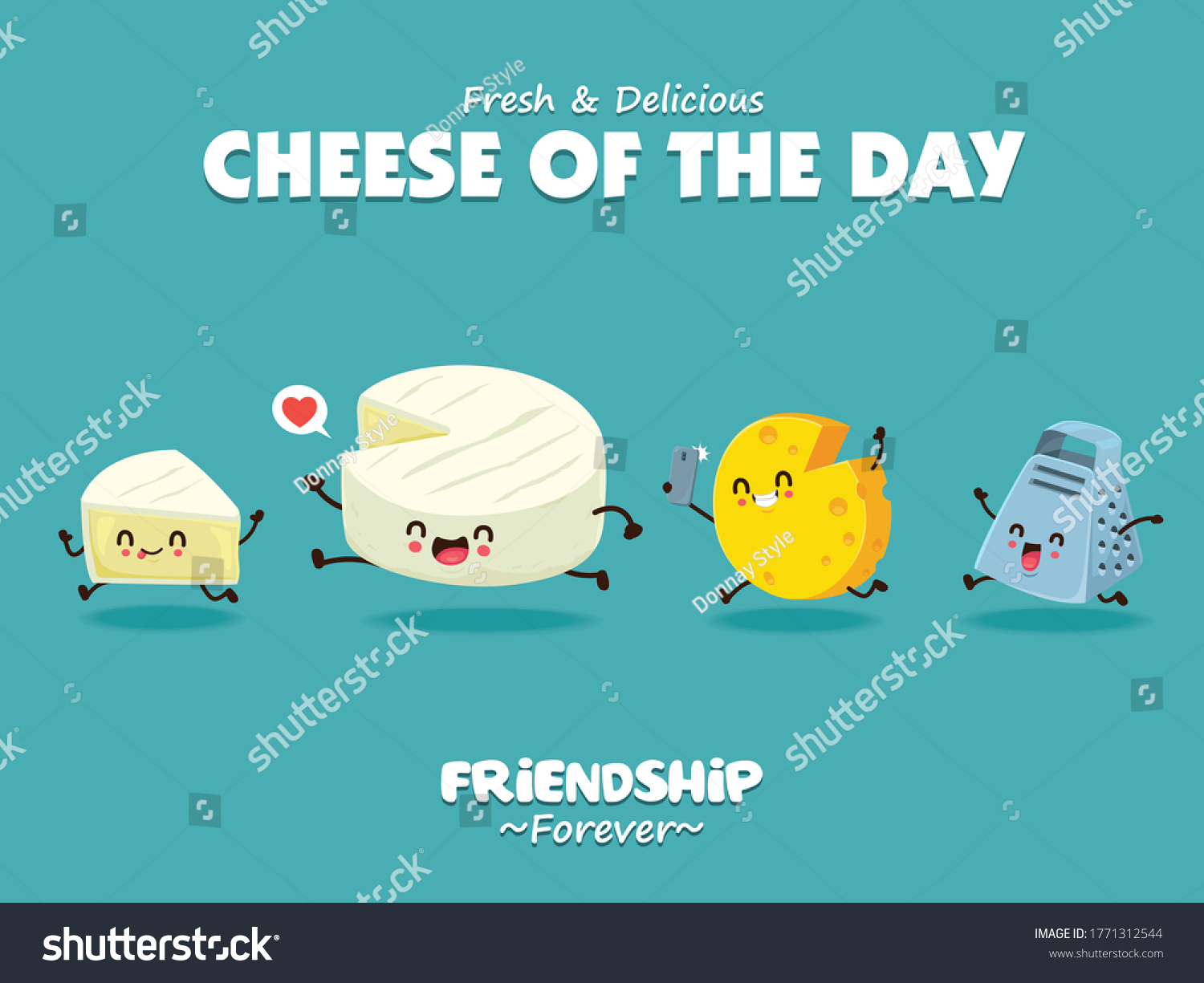 SVG of Vintage Cheese poster design with vector peal wen cheese character.  svg