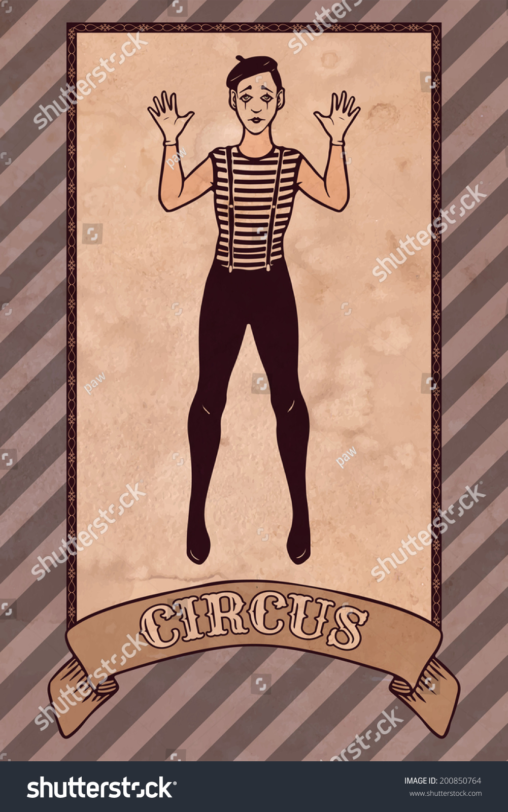 Vintage Circus Illustration Mime Stock Vector 200850764 - Shutterstock