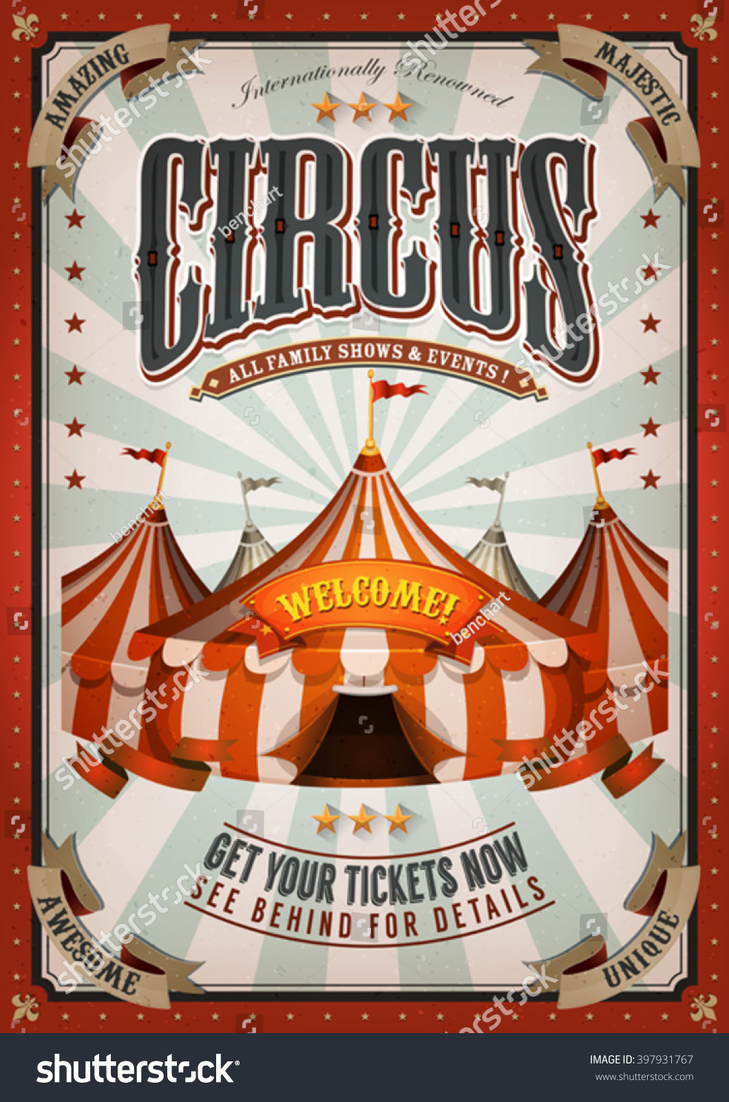 Vintage Circus Poster Big Top illustration Retro Stock Vector 397931767 ...