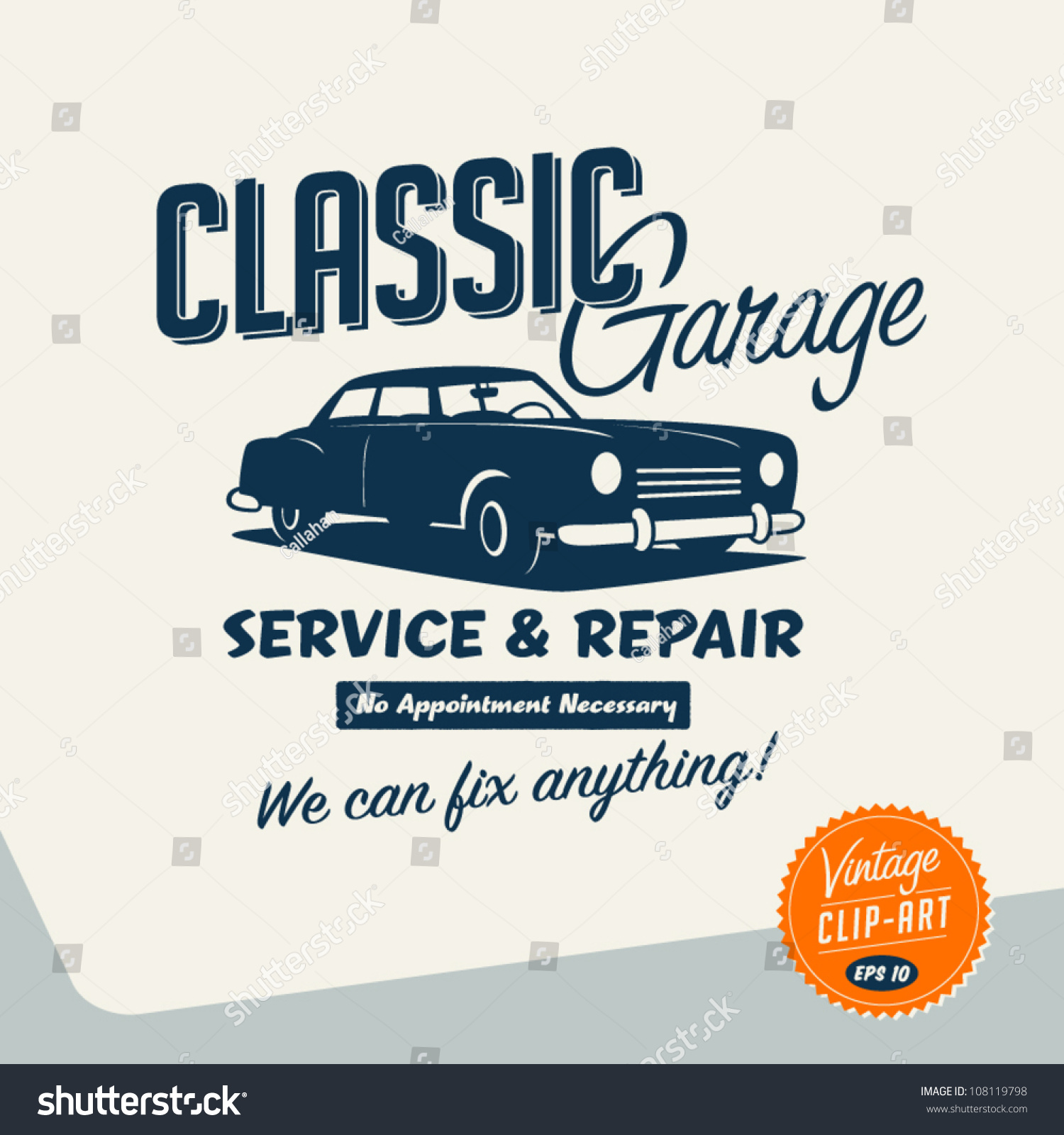 Vintage Clip Art Classic Garage Sign Stock Vector (2018) 108119798 - 1500x1600 - jpeg Large Metal Signs Vintage Cars