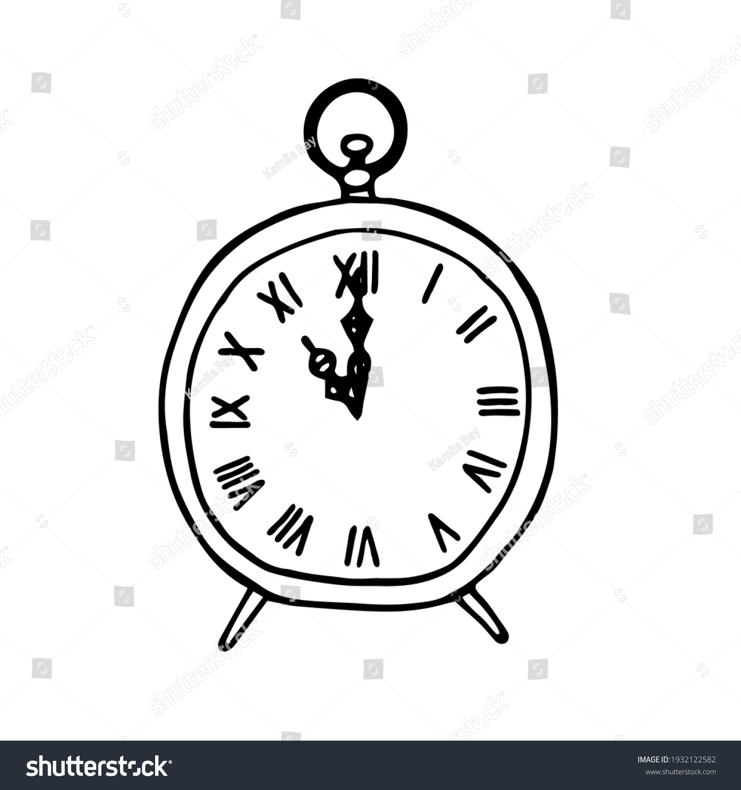 Vintage Clock Drawing Roman Numerals Hand Stock Vector (Royalty Free