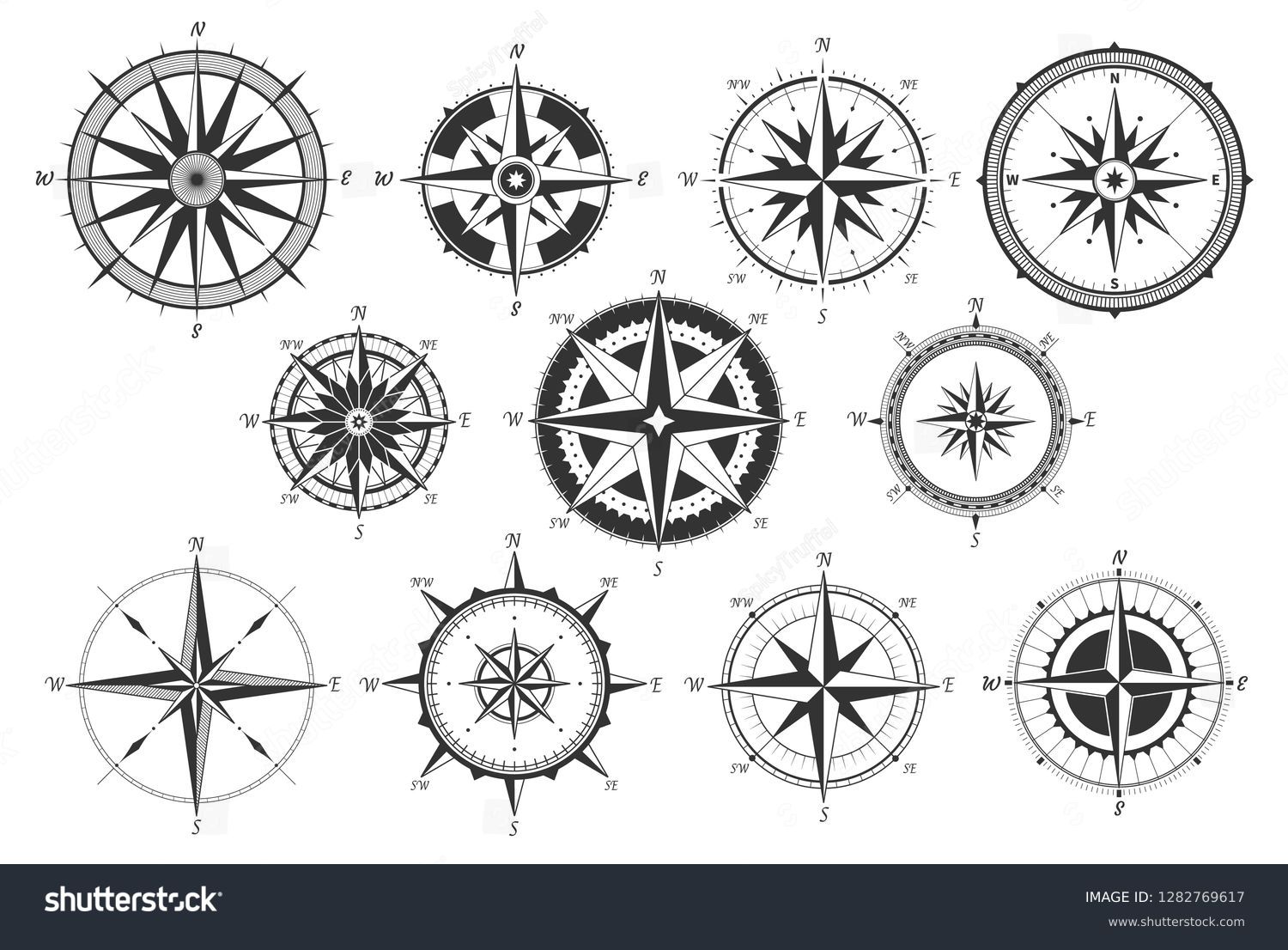 Compas Vintage Carte Marine Direction Vent Image Vectorielle De Stock Libre De Droits 1282769617