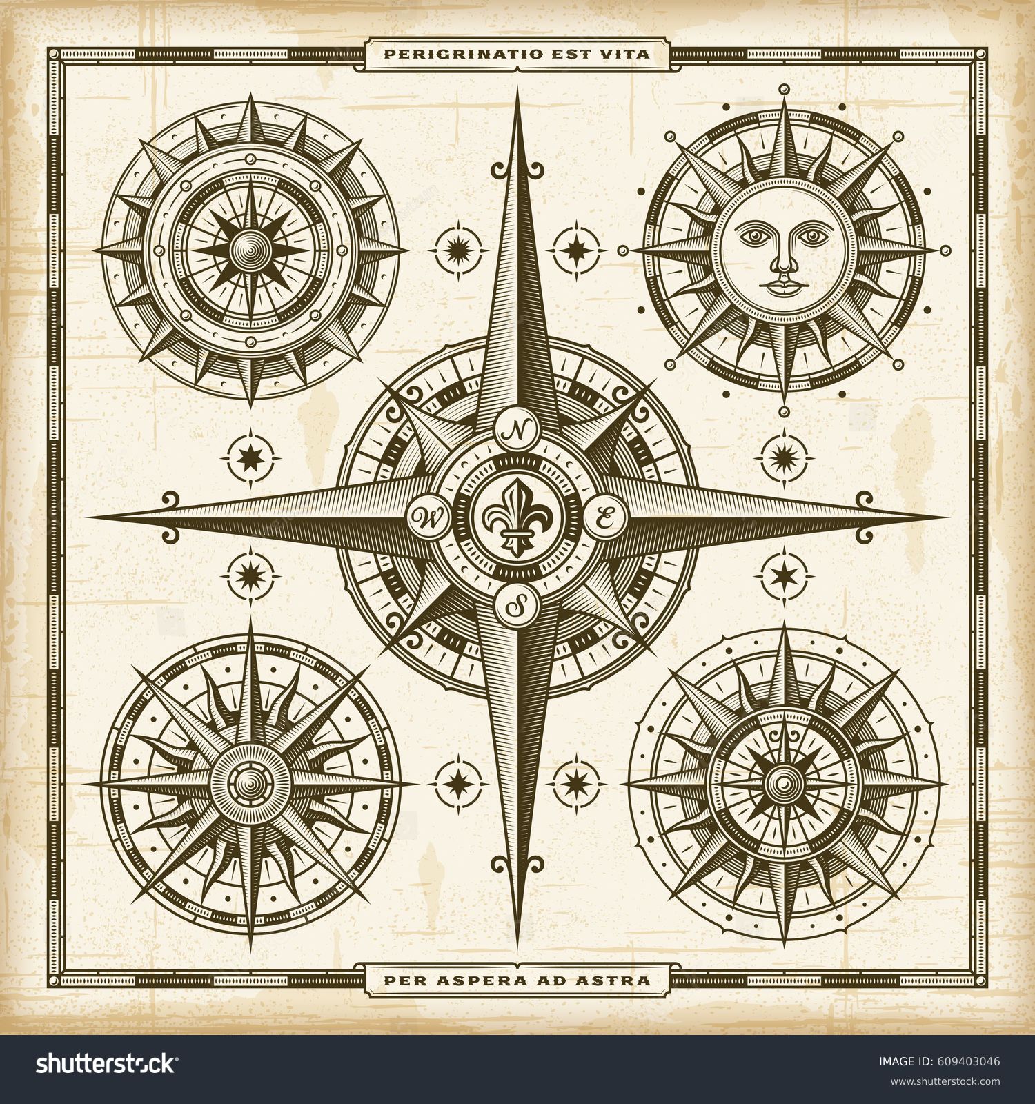 Vintage Compass Roses Set Eps10 Vector Stock Vector (Royalty Free ...