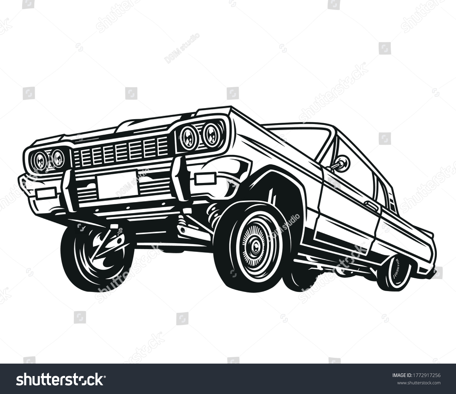 SVG of Vintage concept of low rider retro car in monochrome style isolated vector illustration svg