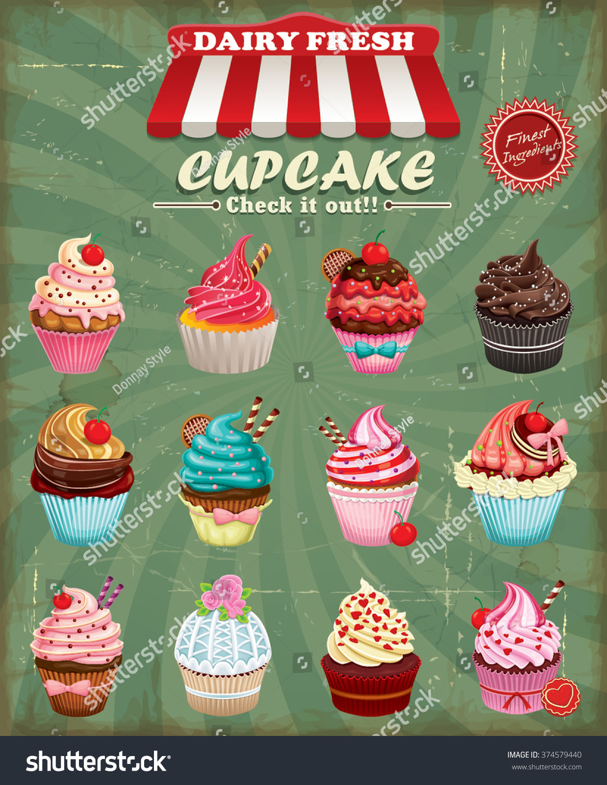 Vintage Cupcake Poster Design Set Stock Vector Illustration 374579440 ...