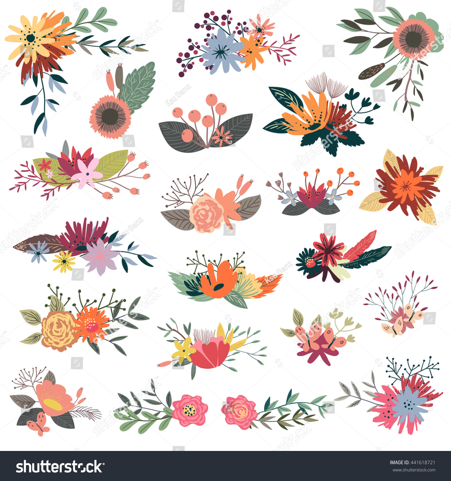 vintage decorative boquet flowers collection hand stock vector royalty free 441618721 shutterstock