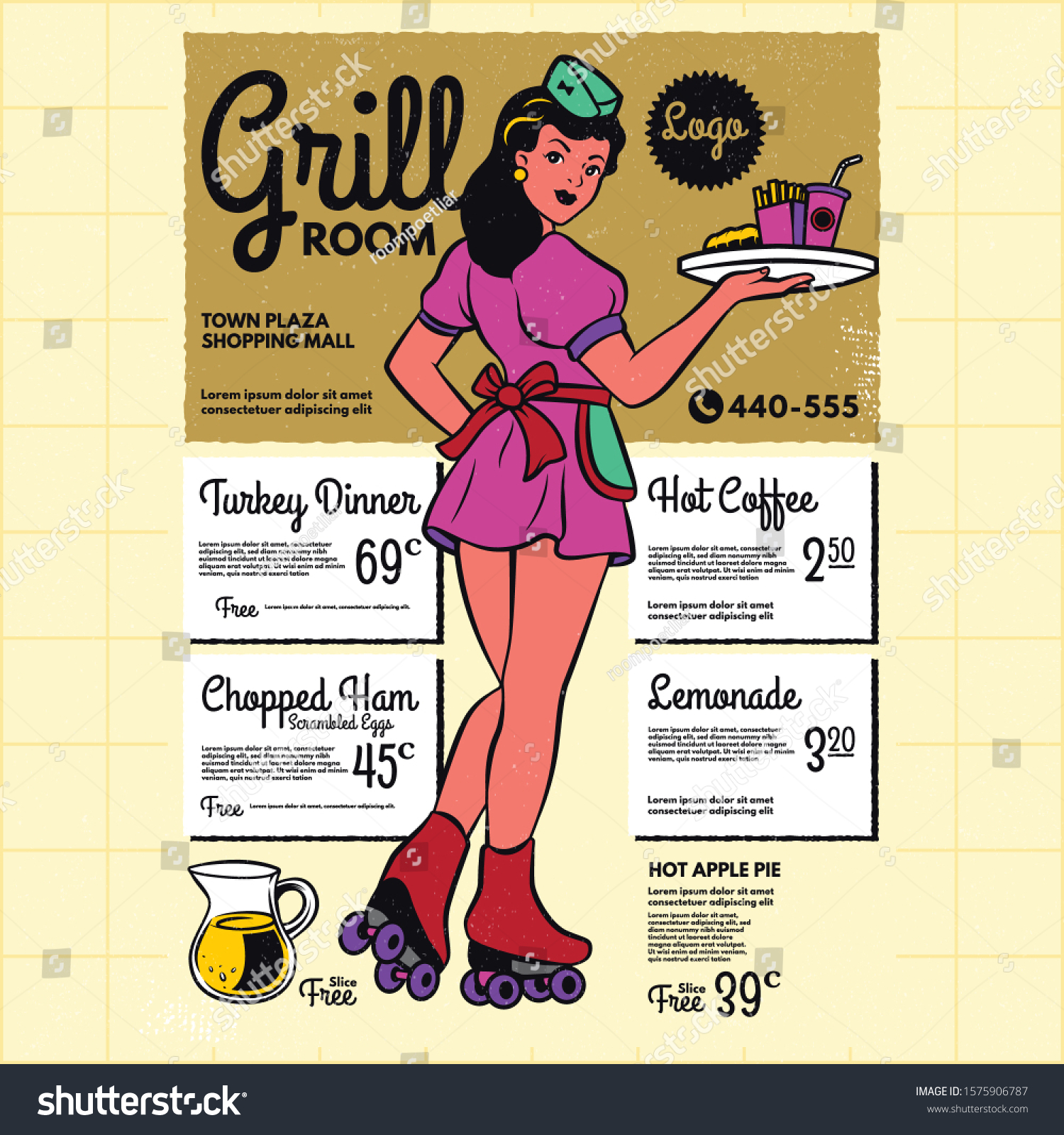 Vintage Diner Poster Menu Template Retro Stock Vector (Royalty Pertaining To 50S Diner Menu Template