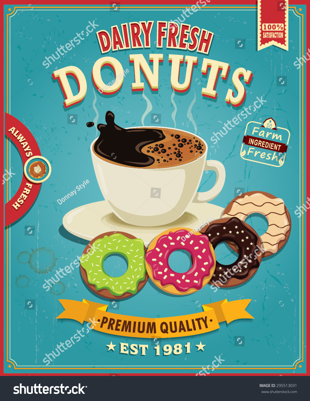 Vintage Donuts Coffee Poster Design Stock Vector 295513031 - Shutterstock