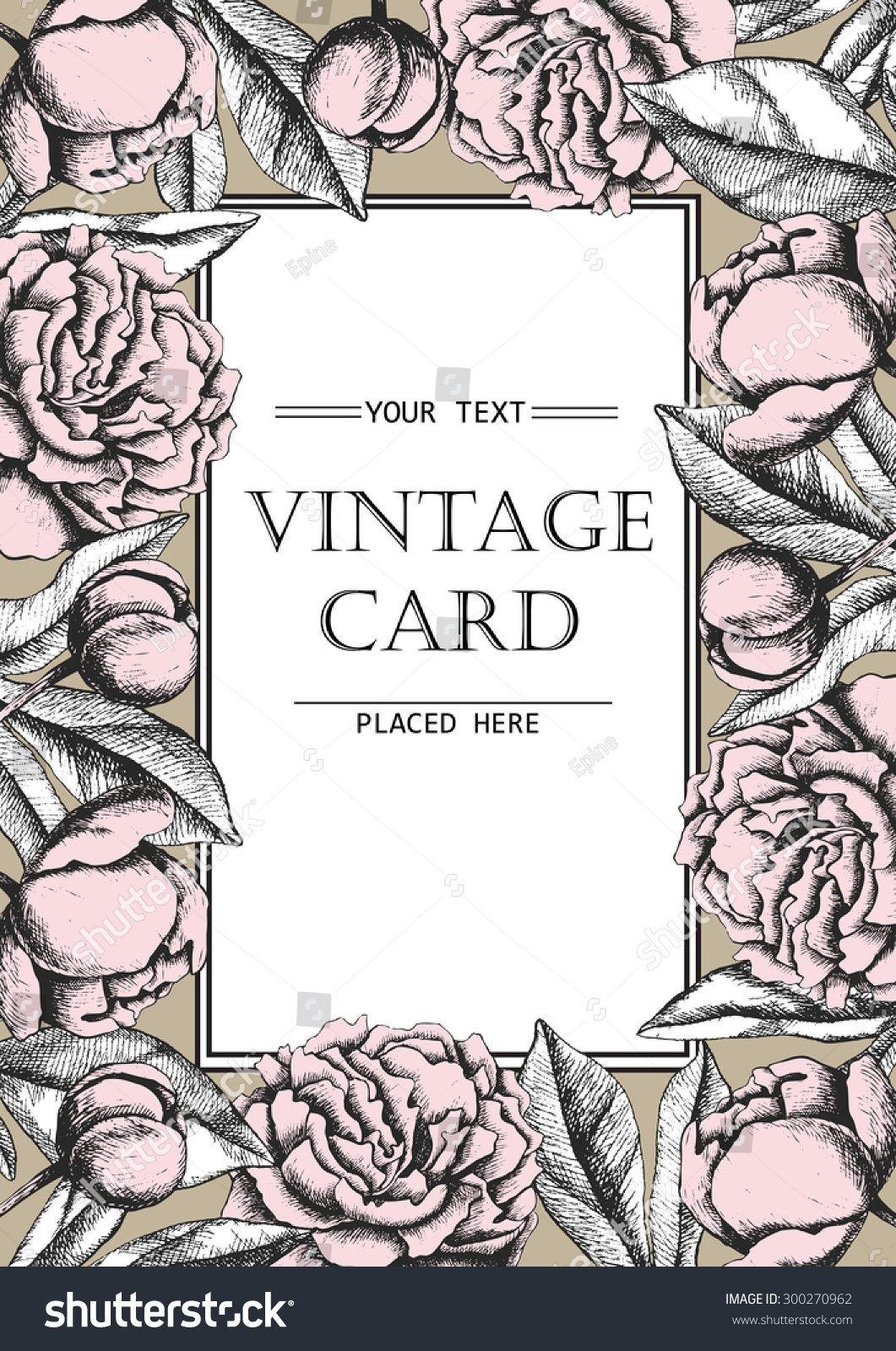 Vintage Elegant Card With Peony Flowers. Black And White Ink Vector ...