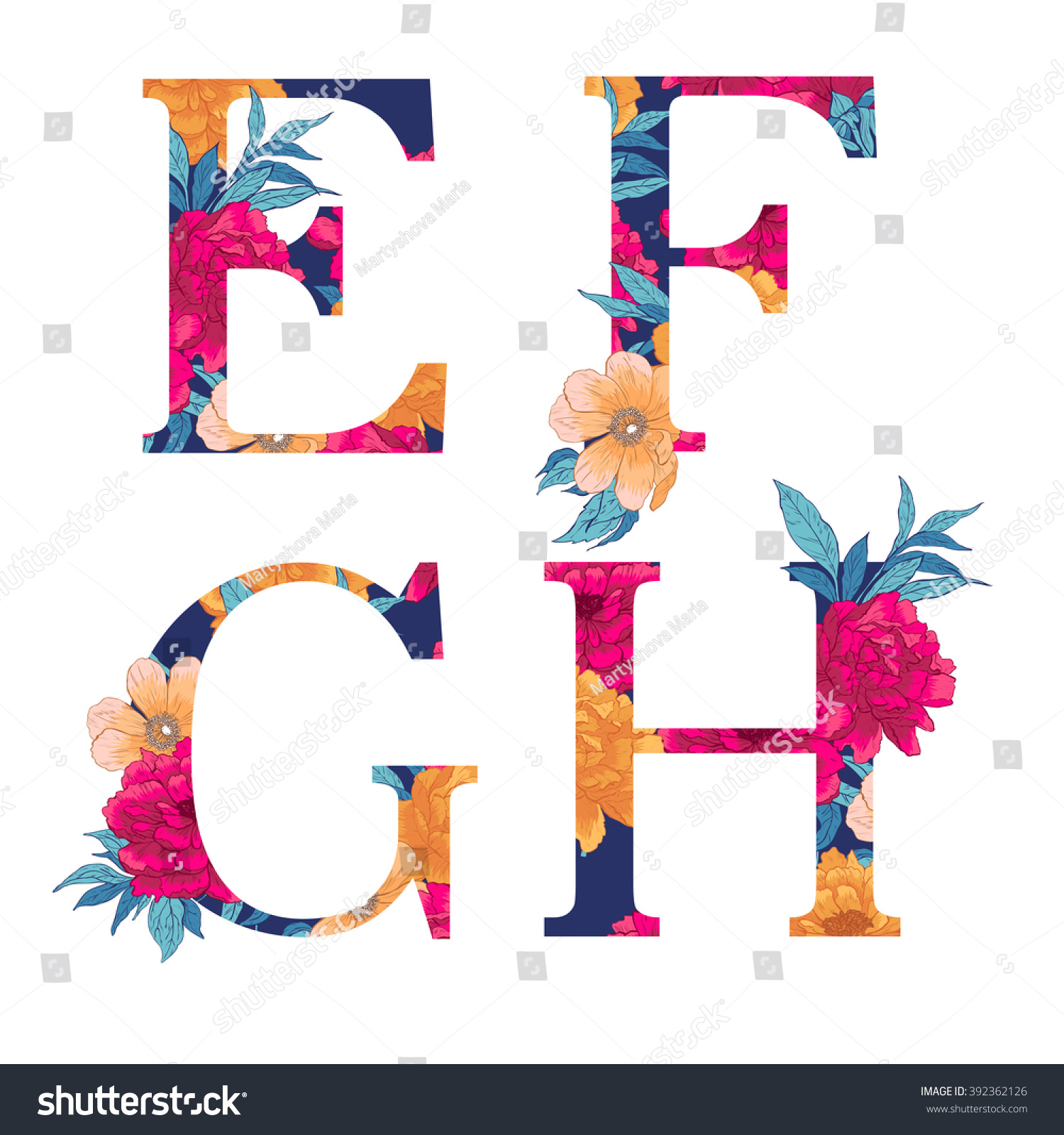 Vintage Flower Alphabet Hand Drawn Vector Stock Vector Royalty Free