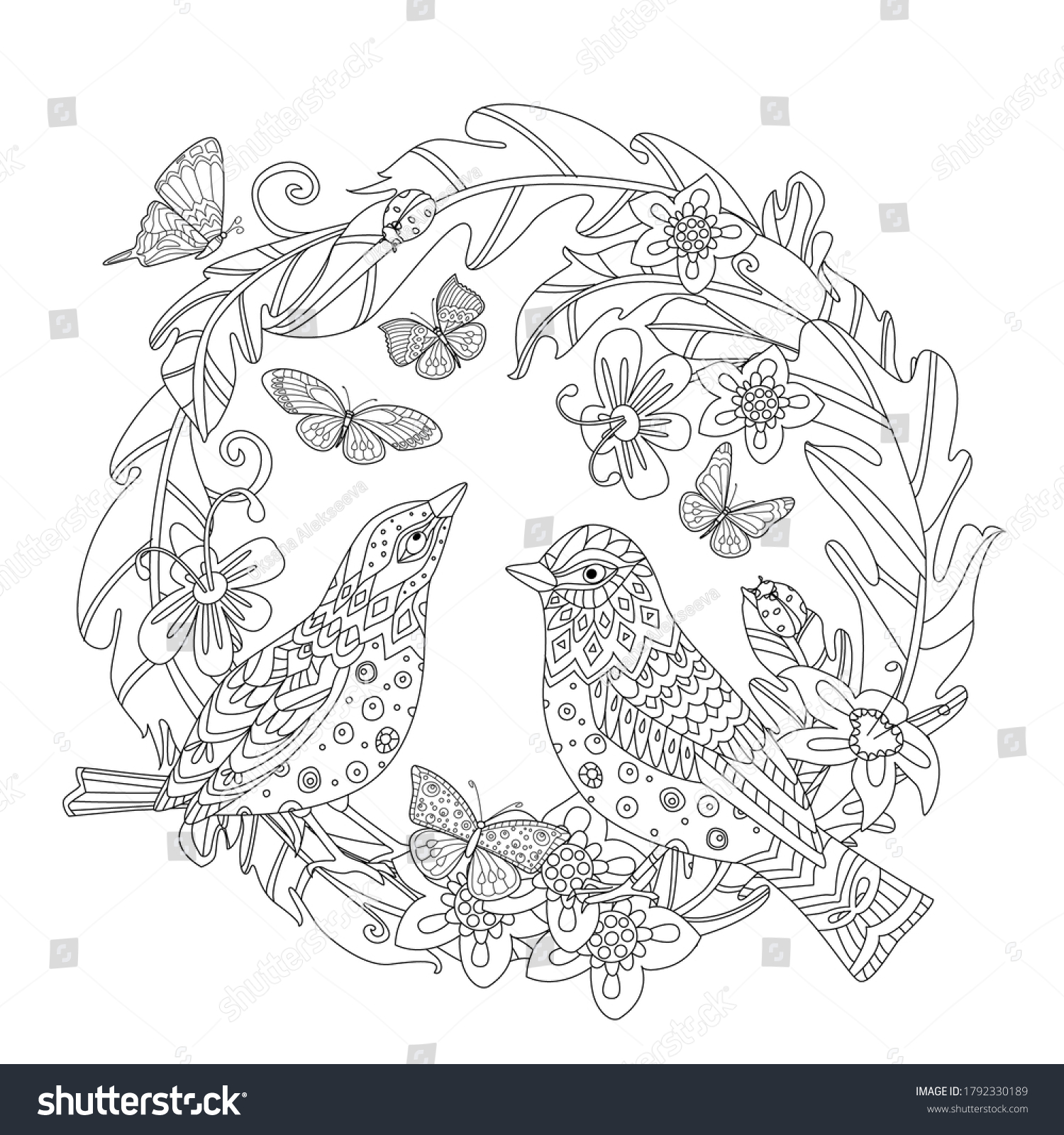 Vintage Foliage Wreath Flowers Couple Adorable Stock Vector (Royalty ...