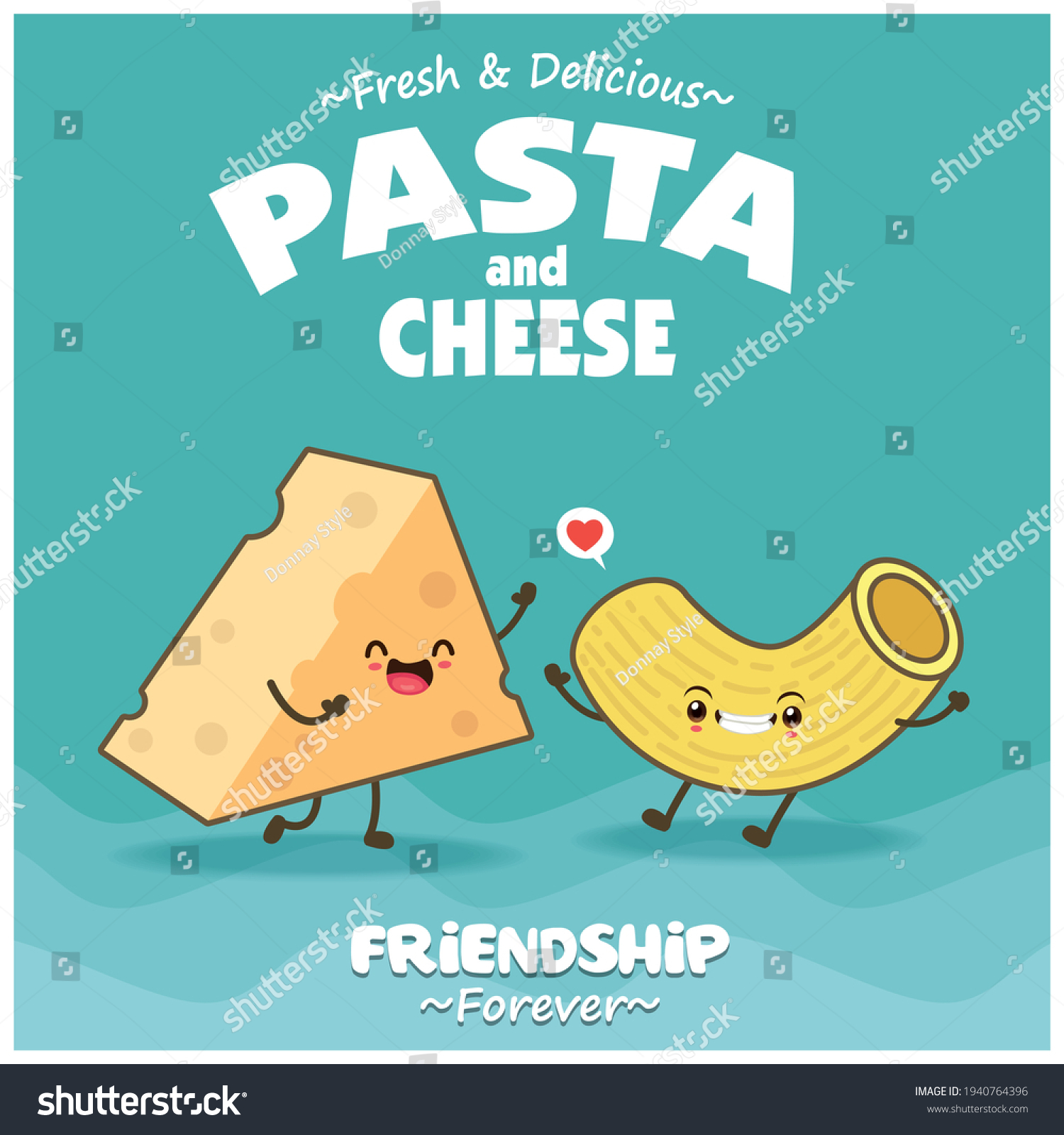 SVG of Vintage food poster design with vector cheese, pasta character. svg