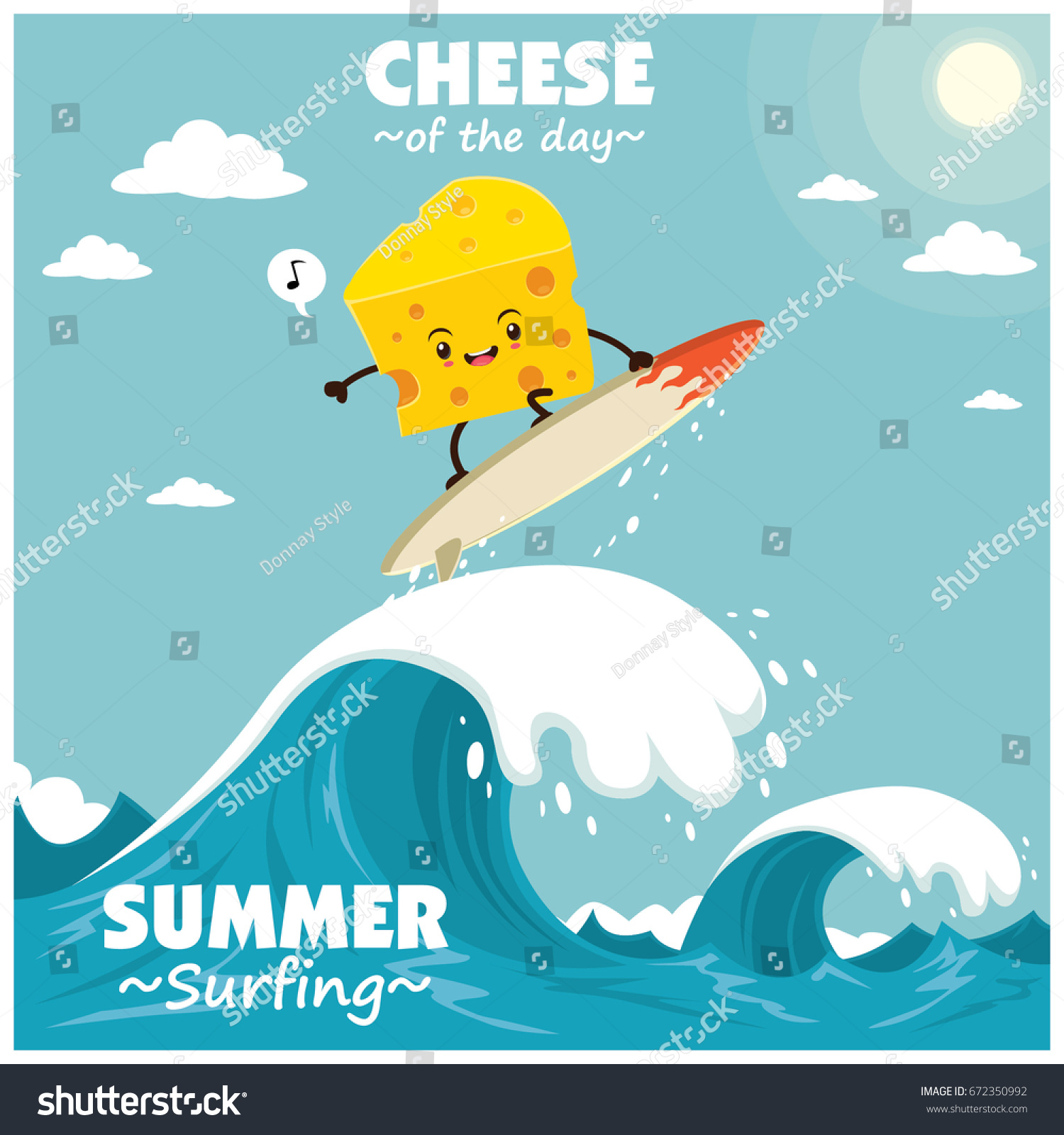 SVG of Vintage food poster design with vector cheese surfer.  svg