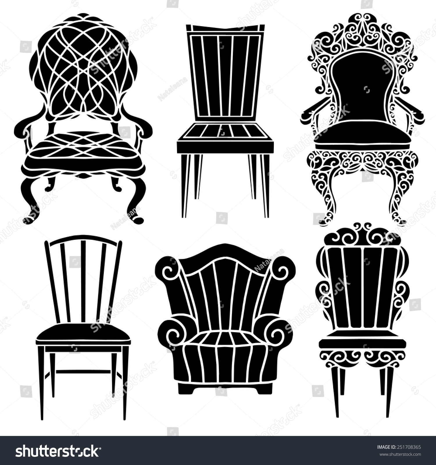 Vintage Furniture Set Chair Armchair Throne Stock Vector 251708365 ...