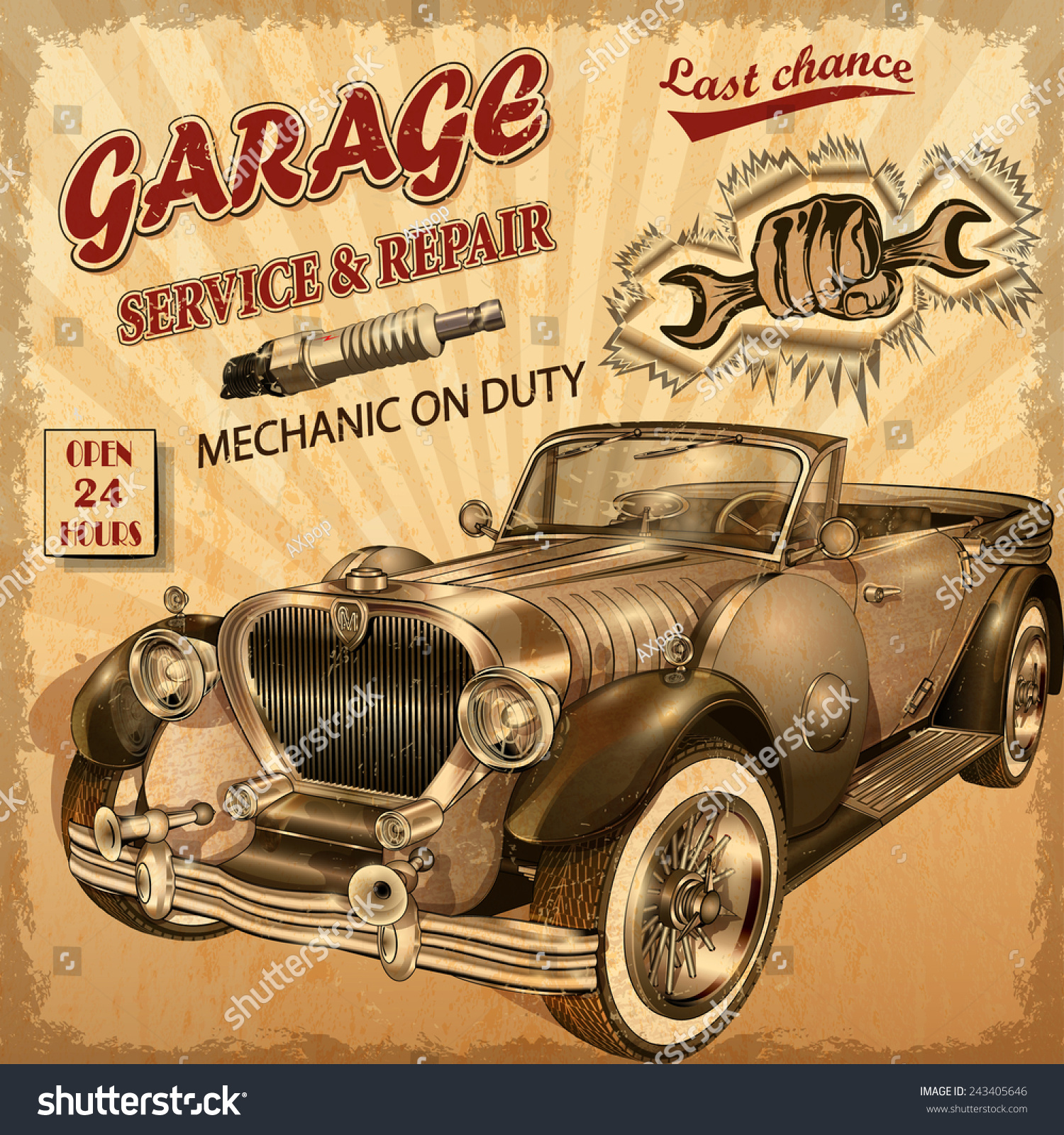 Vintage Garage Retro Poster Stock Vector 243405646 - Shutterstock