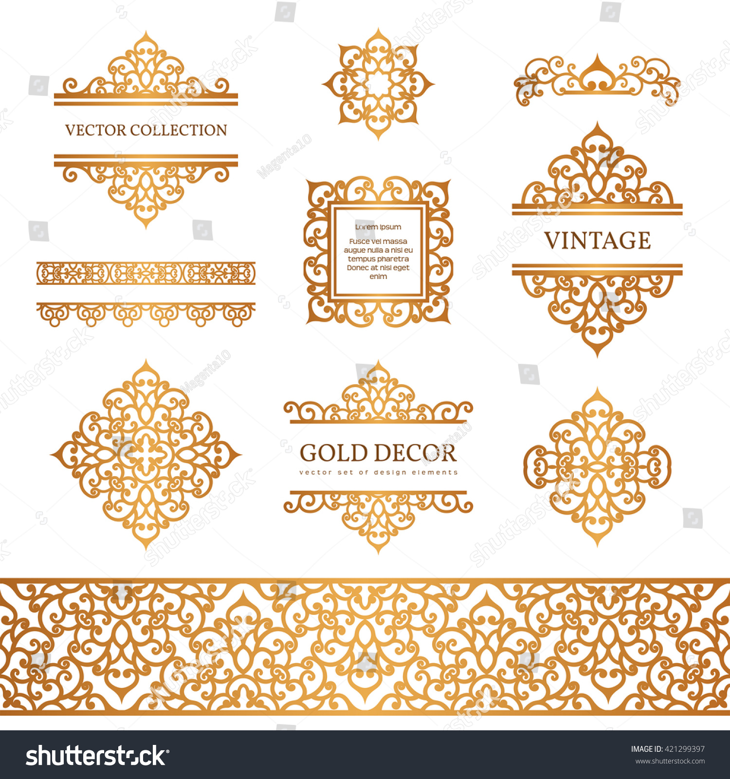 Set Vintage Gold Borders Decorative Vector Stock Vector (Royalty Free